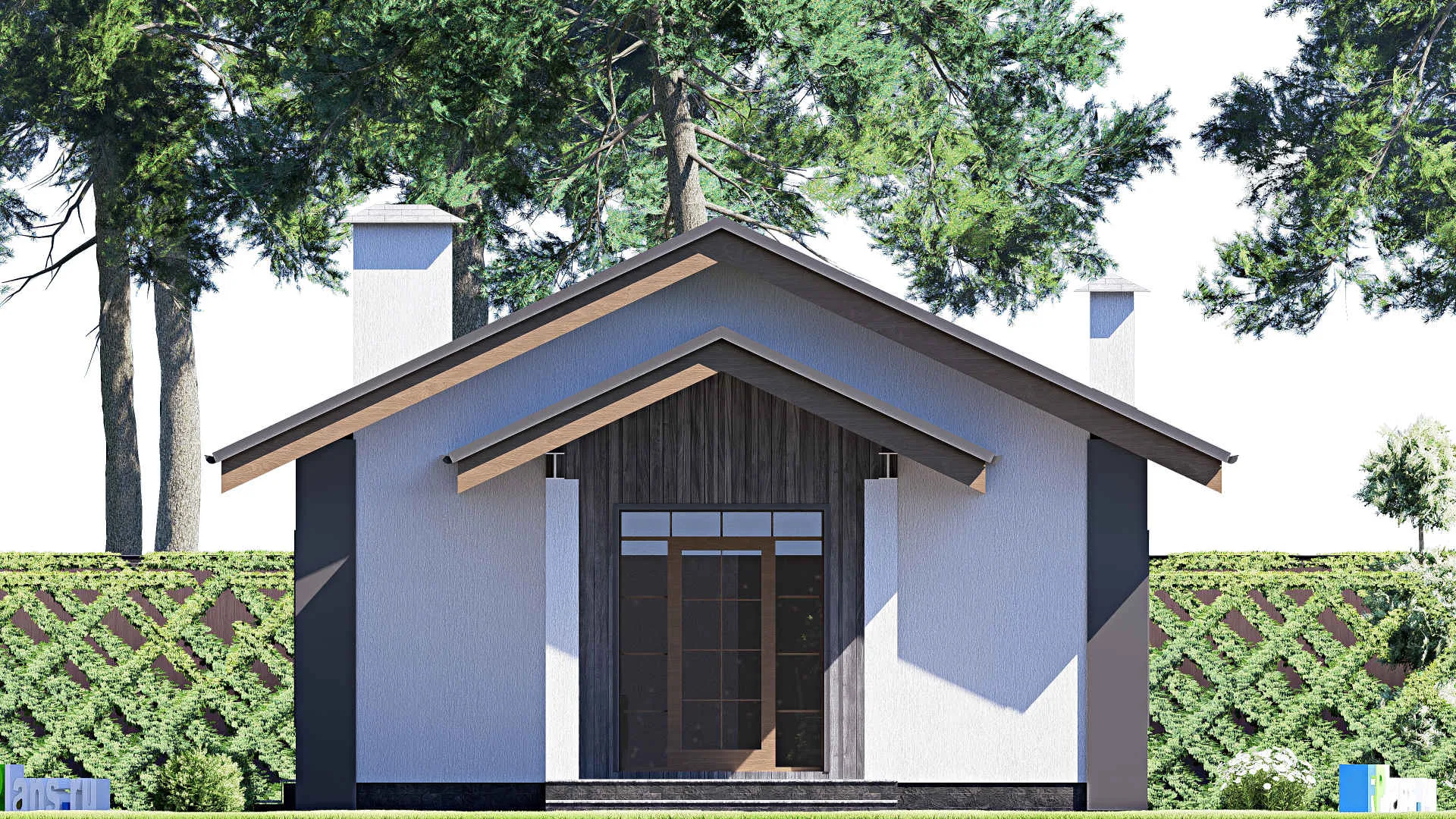 F-18584 - Проект одноэтажного дома 8 на 16, площадью 90 м² с террасой и 2 спальнями