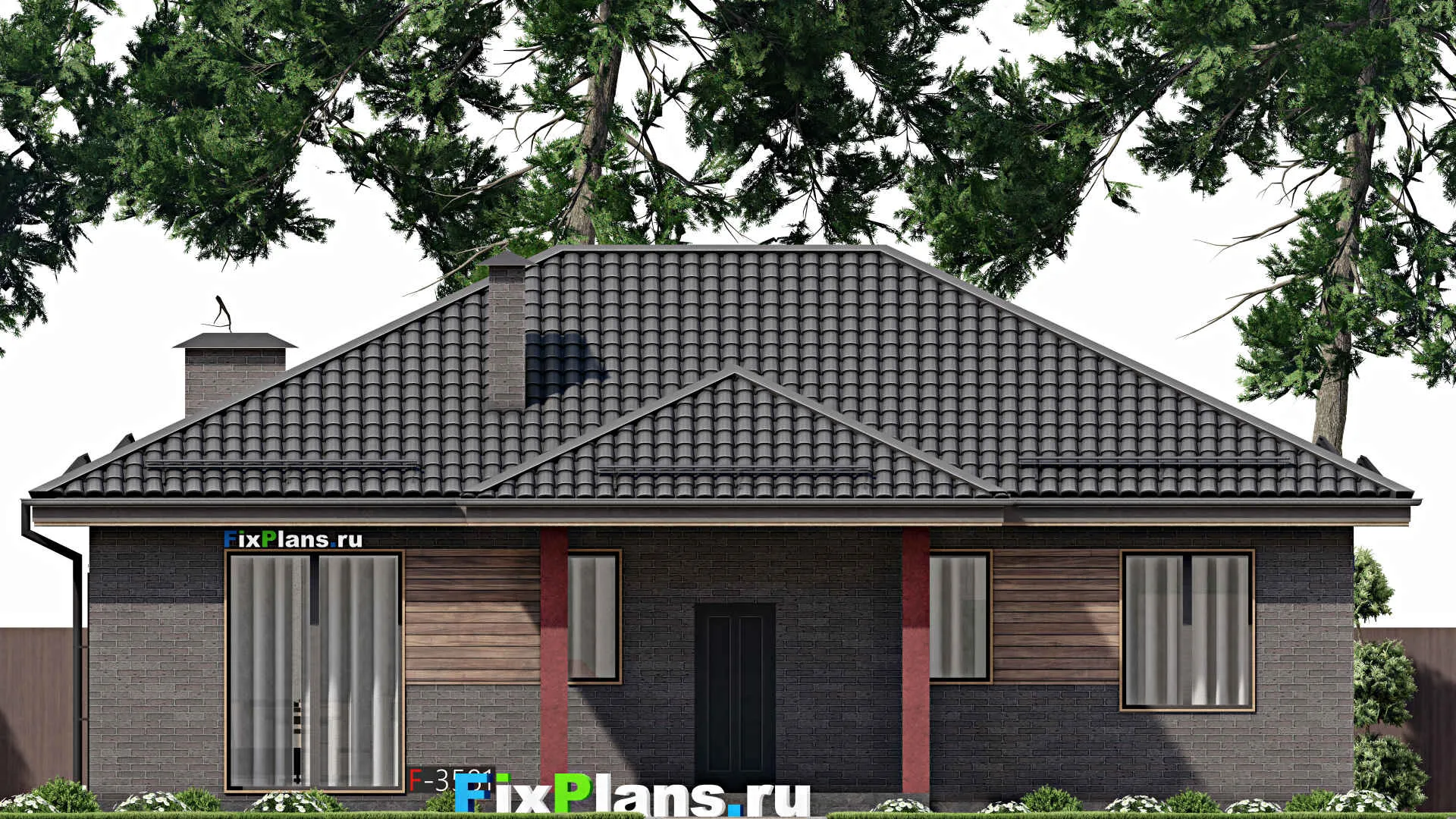 F-3581 - План одноэтажного дома 11 на 14, площадью 120 м² с 3 спальнями