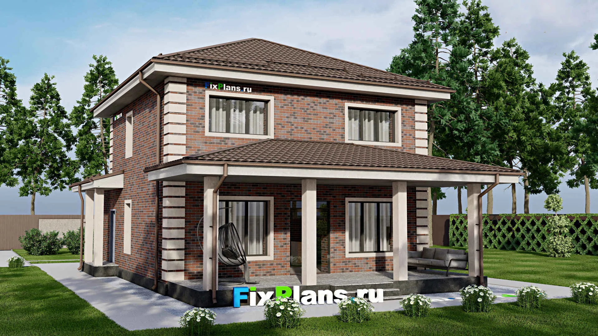 F-2312 - Планы двухэтажного дома 10 на 11, площадью 160 м² с террасой и 4 спальнями