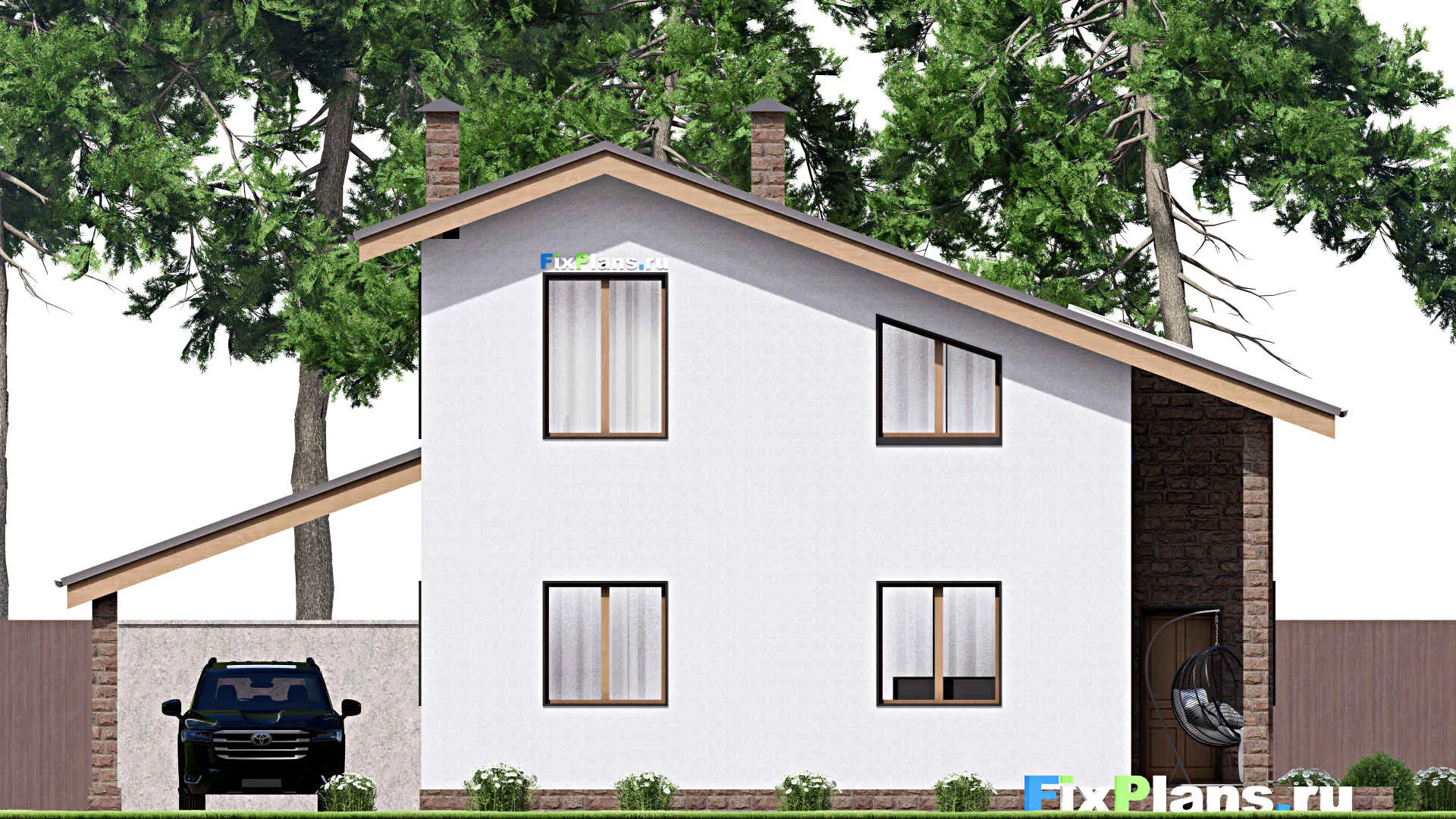 F-16784 - Проект дома с мансардой 13 на 16, площадью 170 м² с террасой и 6 спальнями