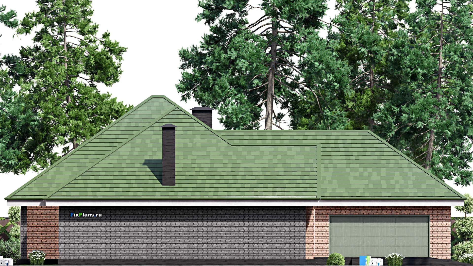 F-16820 - Проект одноэтажного дома 18 на 22, площадью 240 м² с террасой, гаражом на 2 машины и 3 спальнями