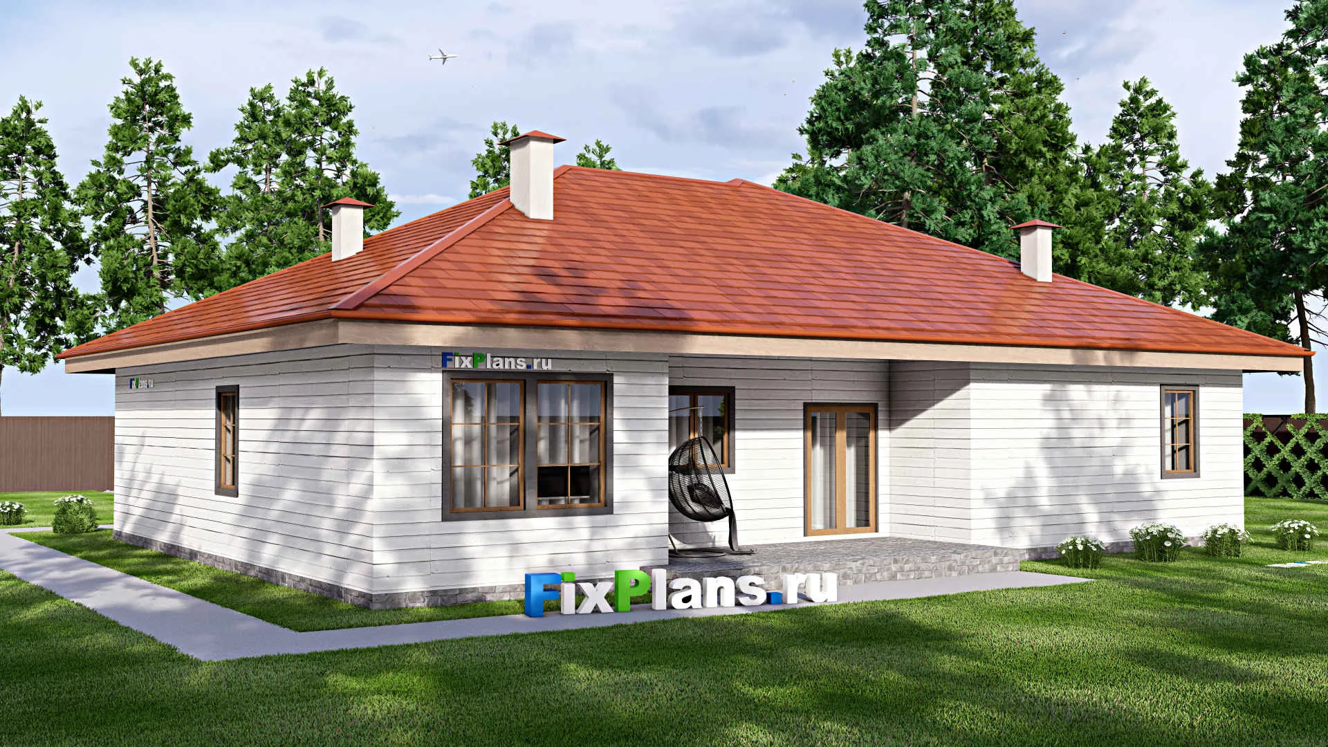 F-16343 - Проект одноэтажного дома 17 на 17, площадью 210 м² с 3 спальнями