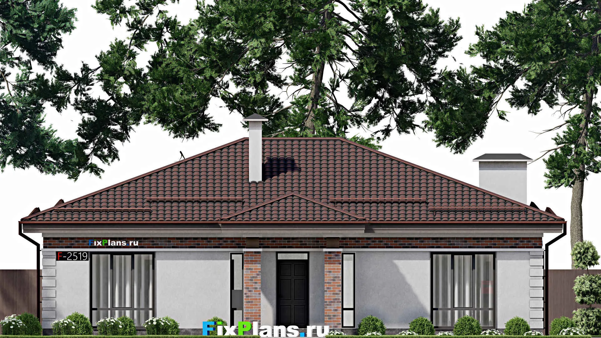 F-2519 - План одноэтажного дома 13 на 16, площадью 170 м² с террасой и 4 спальнями