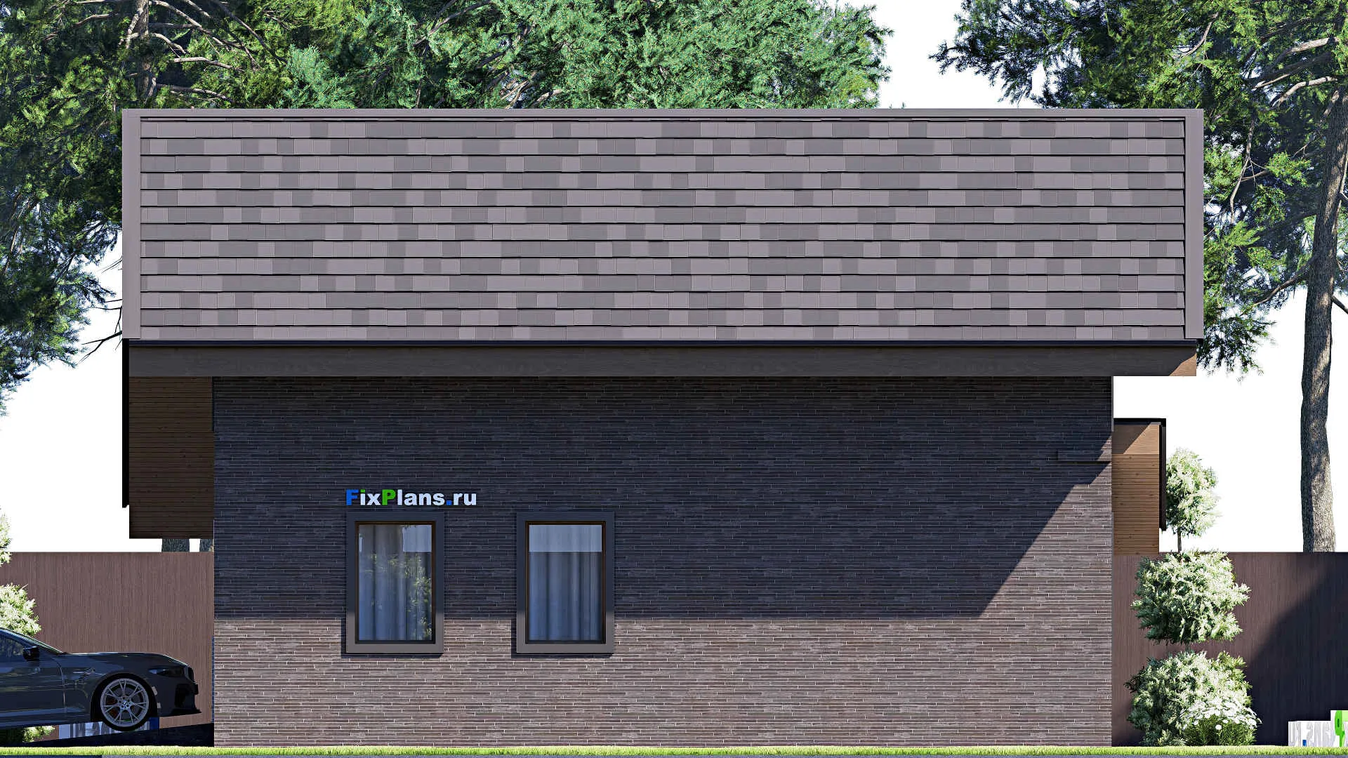 F-19664 - Проект дома с мансардой 11 на 18, площадью 250 м² с террасой, гаражом на 1 машину и 5 спальнями