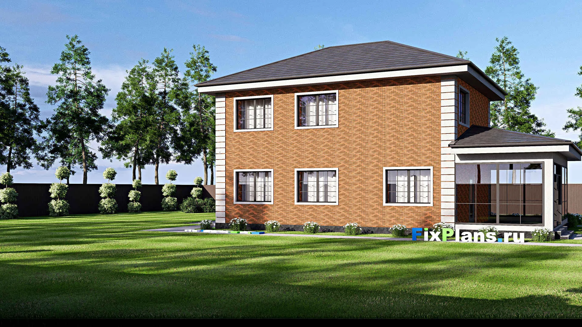 F-19214 - Проект двухэтажного дома 9 на 16, площадью 170 м² с террасой и 4 спальнями