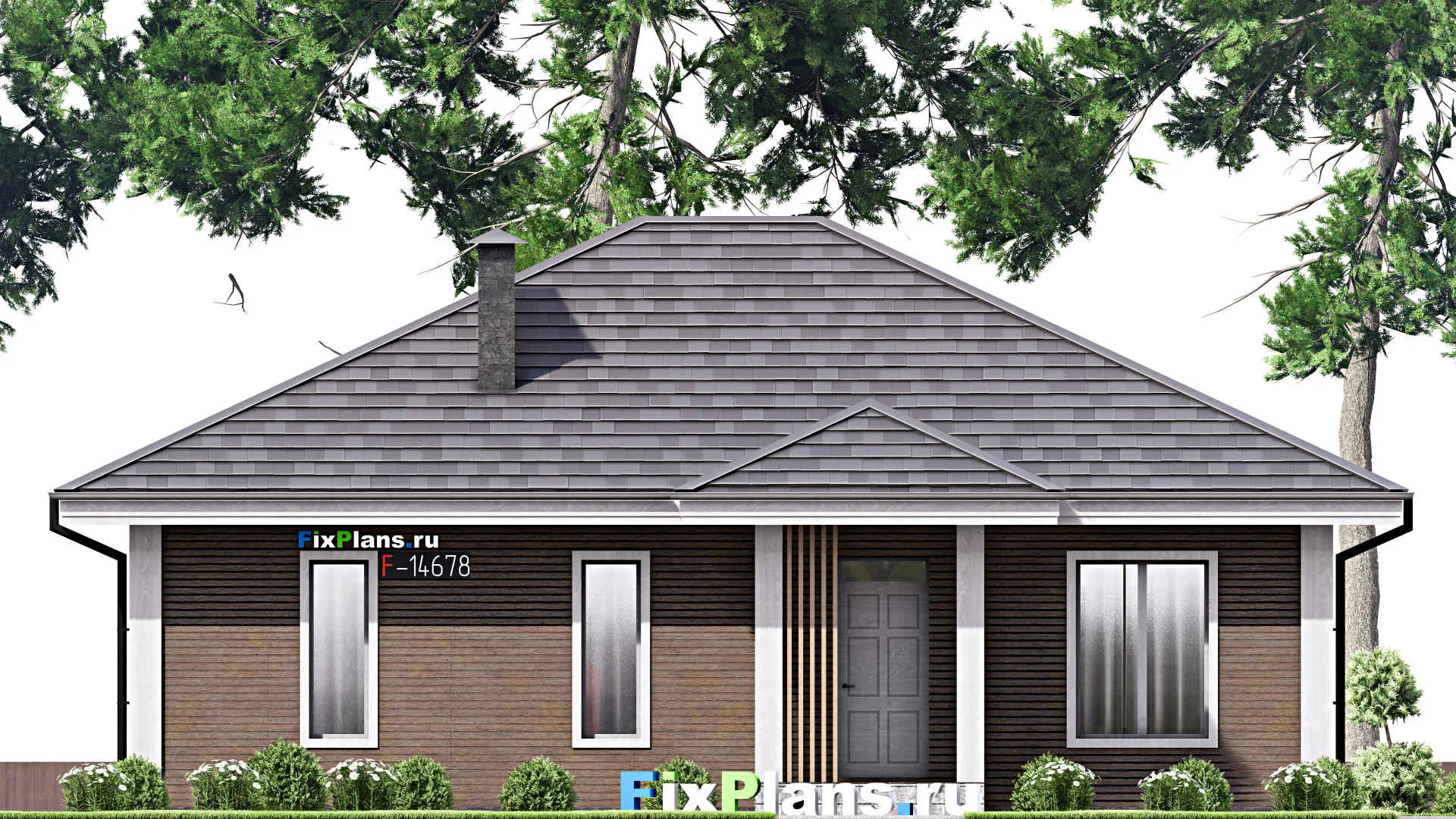 F-14678 - План одноэтажного дома 13 на 14, площадью 130 м² с террасой и 3 спальнями