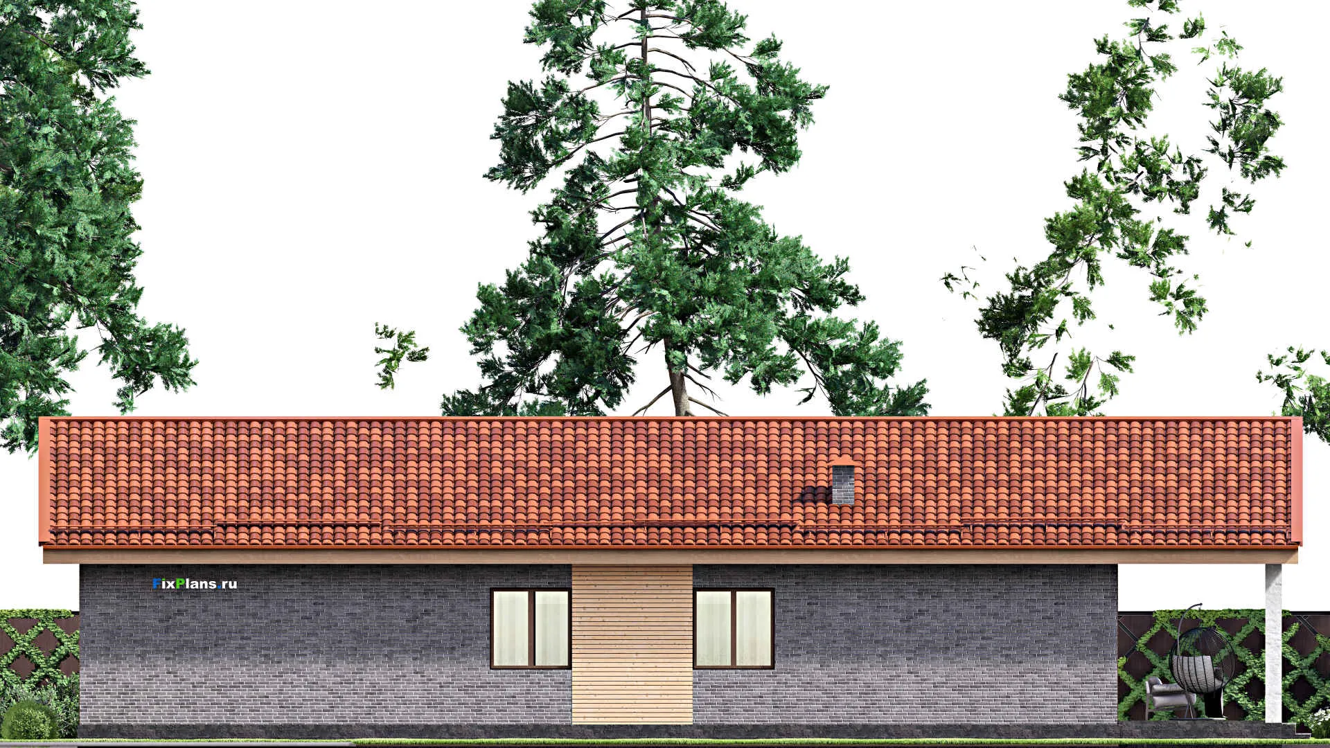 F-13706 - План одноэтажного дома 11 на 22, площадью 200 м² с террасой и 3 спальнями