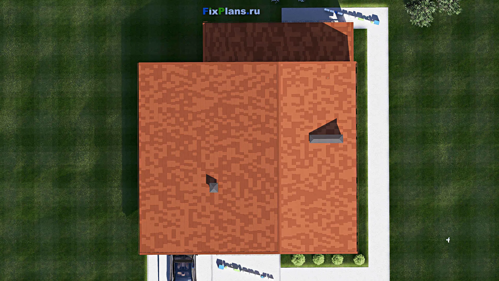 F-19205 - Планы дома с мансардой 15 на 16, площадью 260 м² с террасой, балконом, гаражом на 1 машину и 5 спальнями