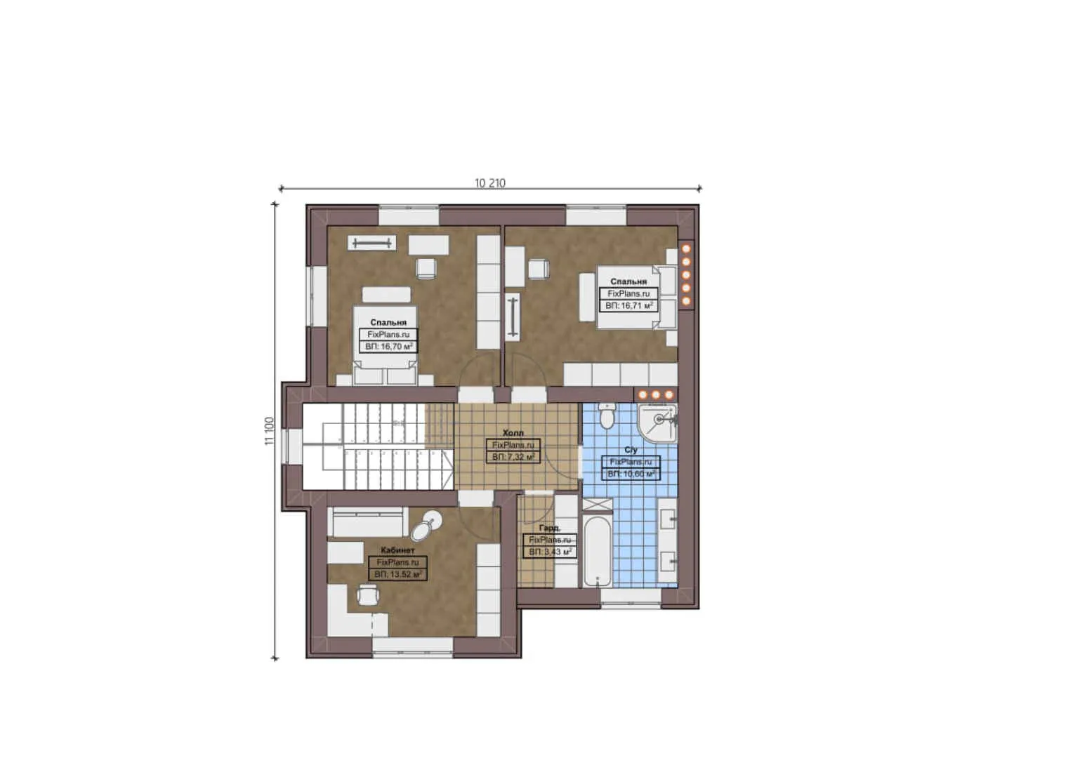 F-0278i - Планы двухэтажного дома 12 на 15, площадью 220 м² с террасой, гаражом на 1 машину и 3 спальнями