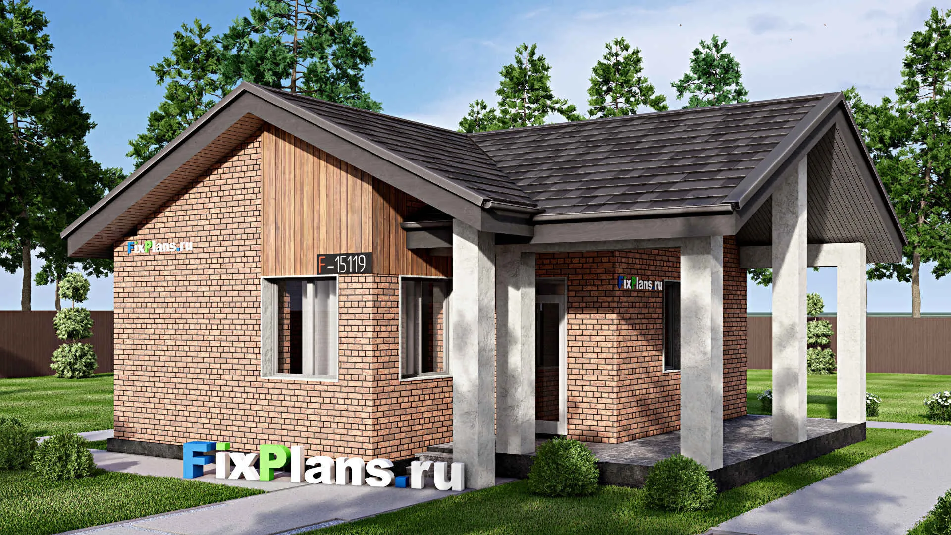 F-15119 - Проект бани 9 на 10, площадью 60 м² с комнатой отдыха, терассой и санузлом