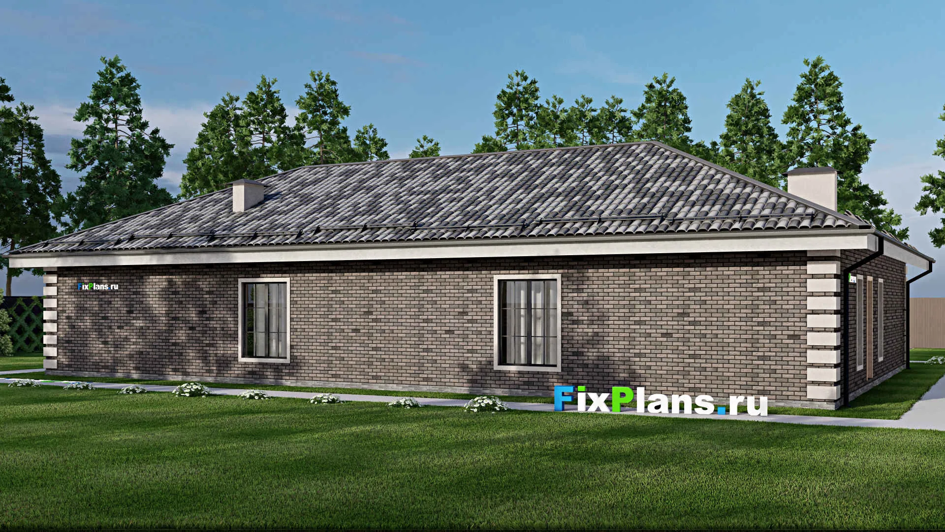 F-8144 - Проект одноэтажного дома 16 на 22, площадью 230 м² с баней, гаражом на 2 машины и 3 спальнями