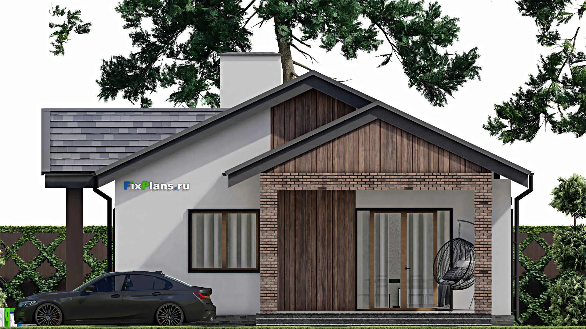 F-8837 - Проект одноэтажного дома 11 на 19, площадью 140 м² с террасой и 4 спальнями