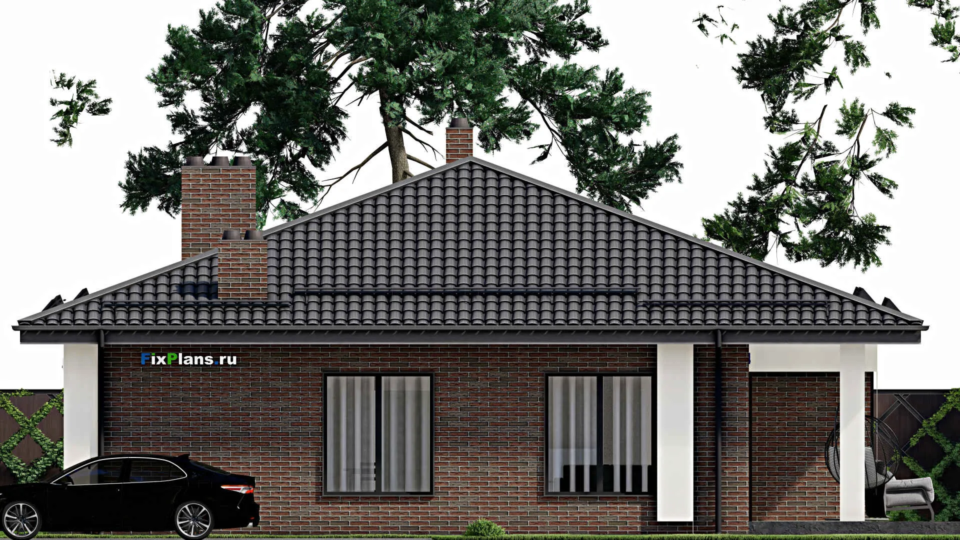 F-4886 - Проект одноэтажного дома 13 на 14, площадью 180 м² с террасой и 4 спальнями