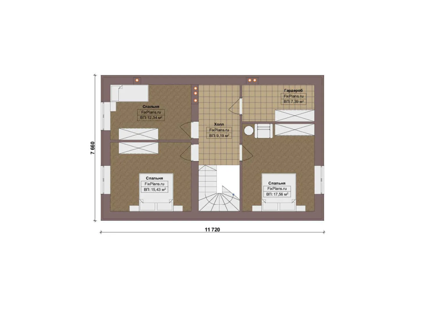 F-19961 - Планы дома с мансардой 10 на 12, площадью 140 м² с 4 спальнями