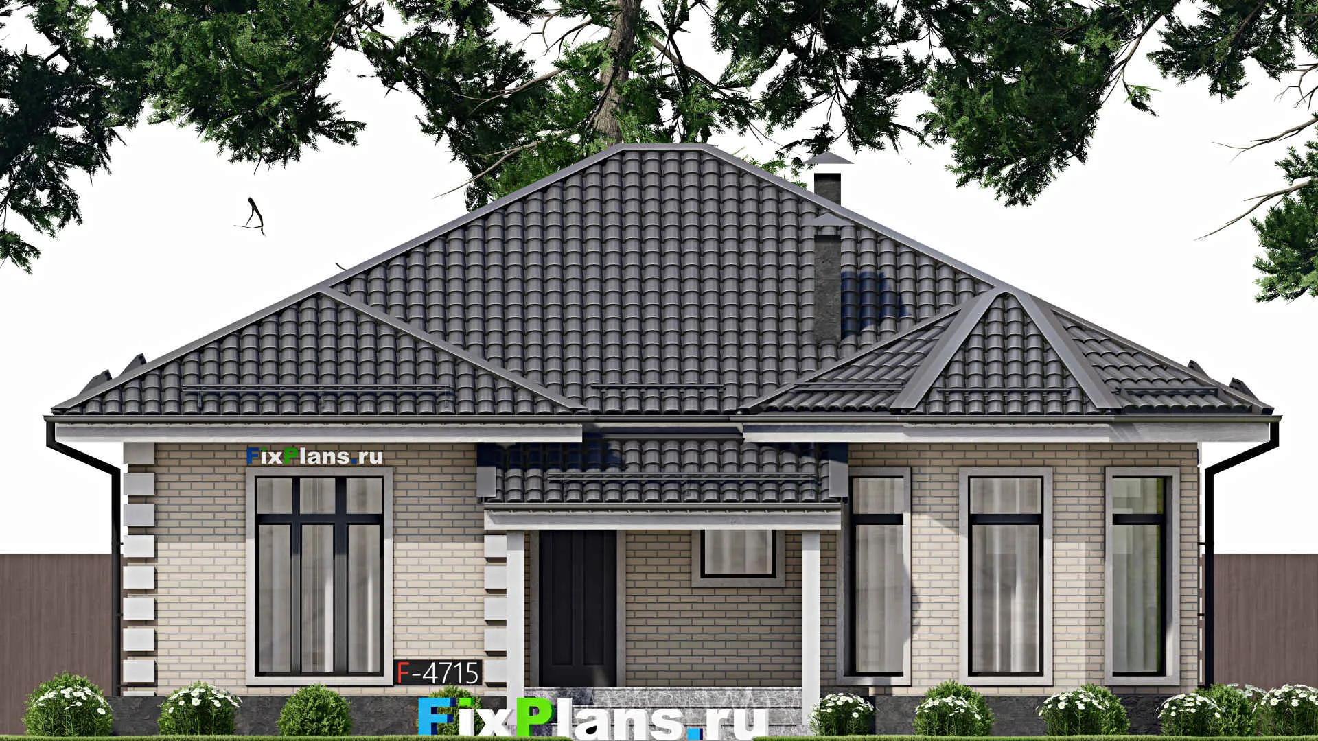 F-4715 - План одноэтажного дома 12 на 13, площадью 130 м² с террасой и 3 спальнями