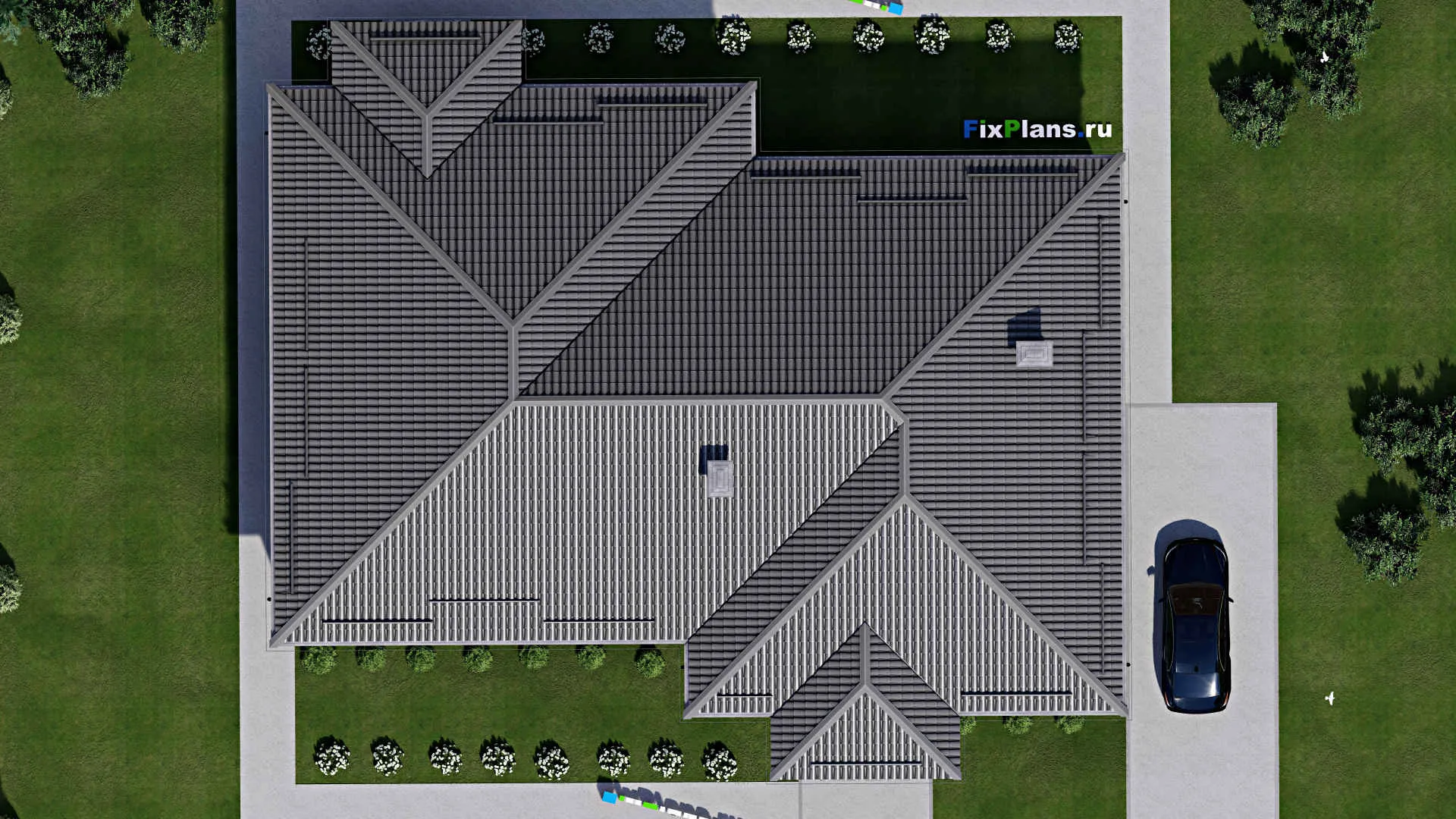 F-3689 - Проект одноэтажного дома 16 на 22, площадью 270 м² с террасой и 2 спальнями
