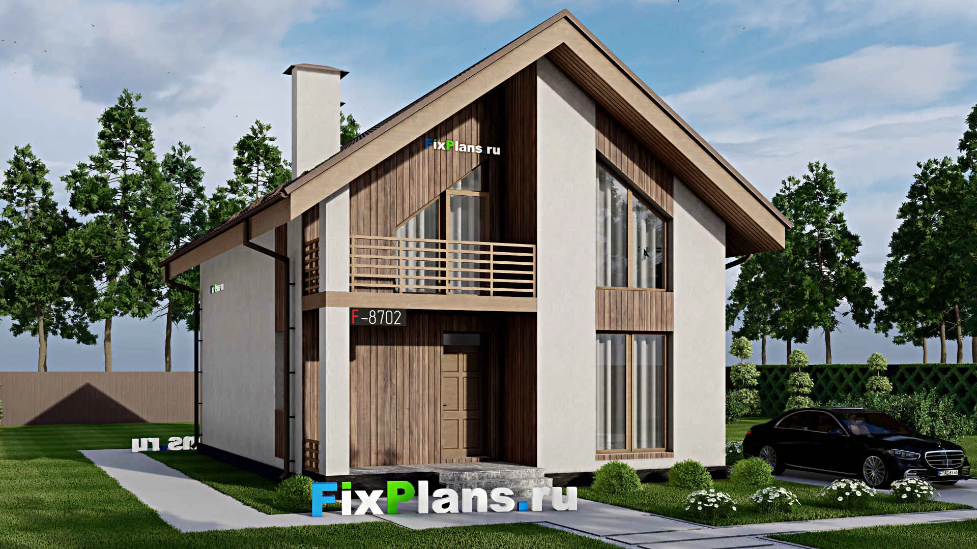 F-8702 - Проект дома с мансардой 9 на 12, площадью 130 м² с балконом и 4 спальнями