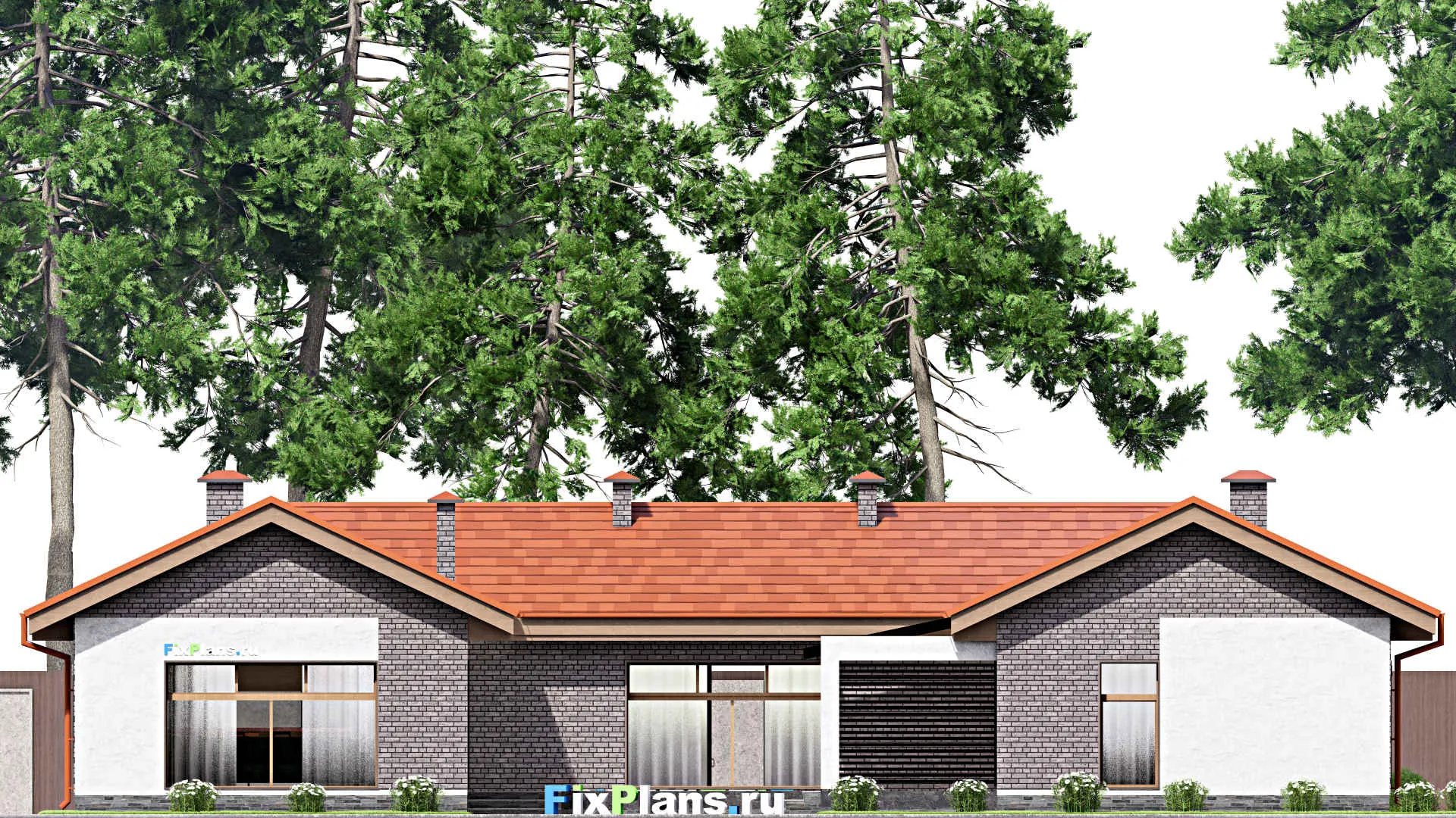 F-13895 - План одноэтажного дома 16 на 22, площадью 250 м² с террасой, баней и 3 спальнями