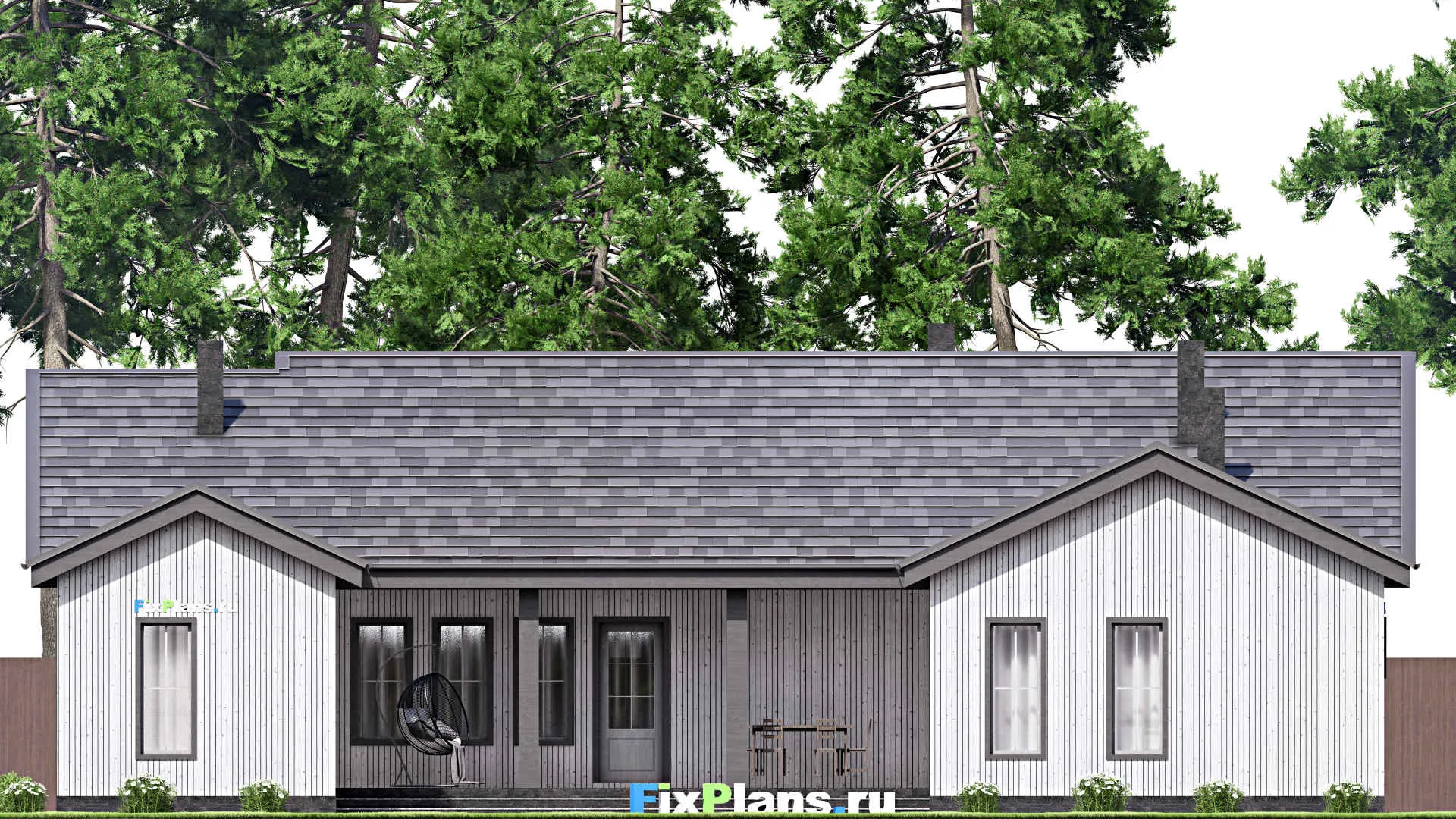 F-16505 - Проект одноэтажного дома 17 на 20, площадью 480 м² с террасой, гаражом на 2 машины и 3 спальнями