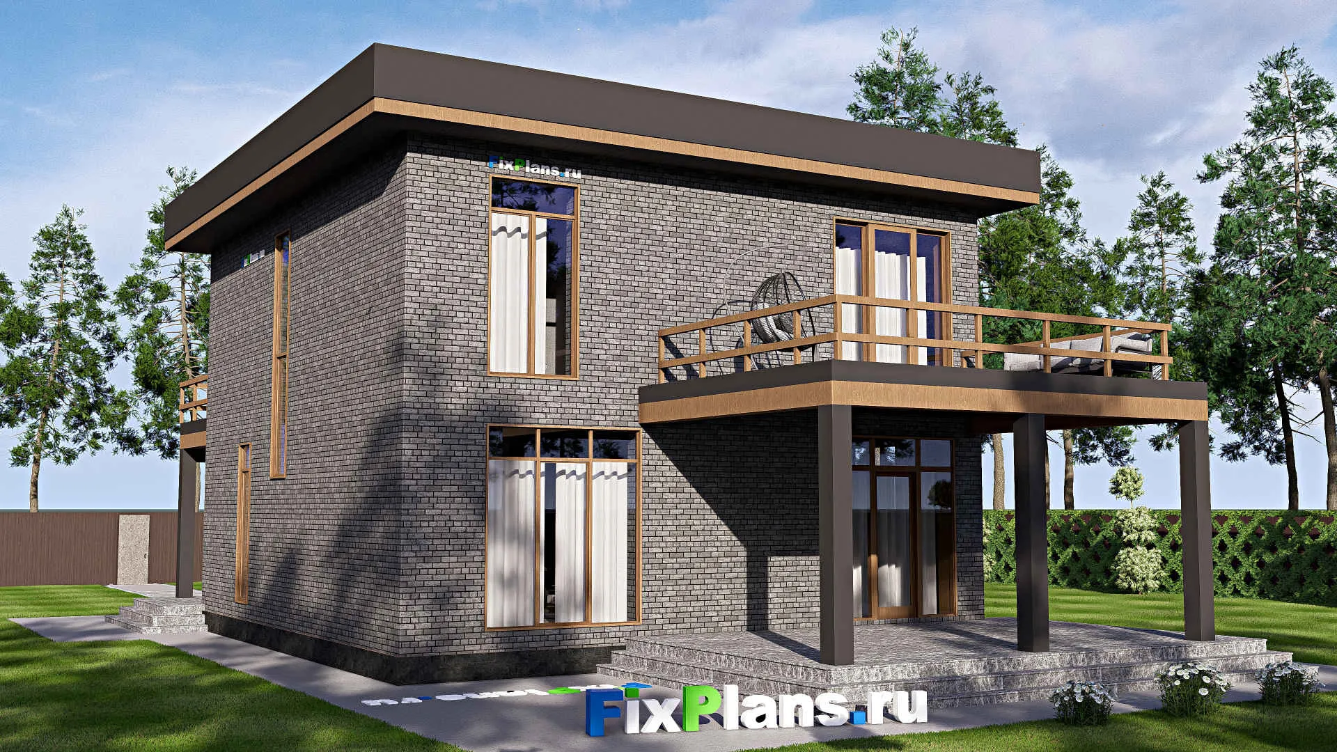 F-19241 - Планы двухэтажного дома 12 на 19, площадью 310 м² с террасой, балконом и 4 спальнями