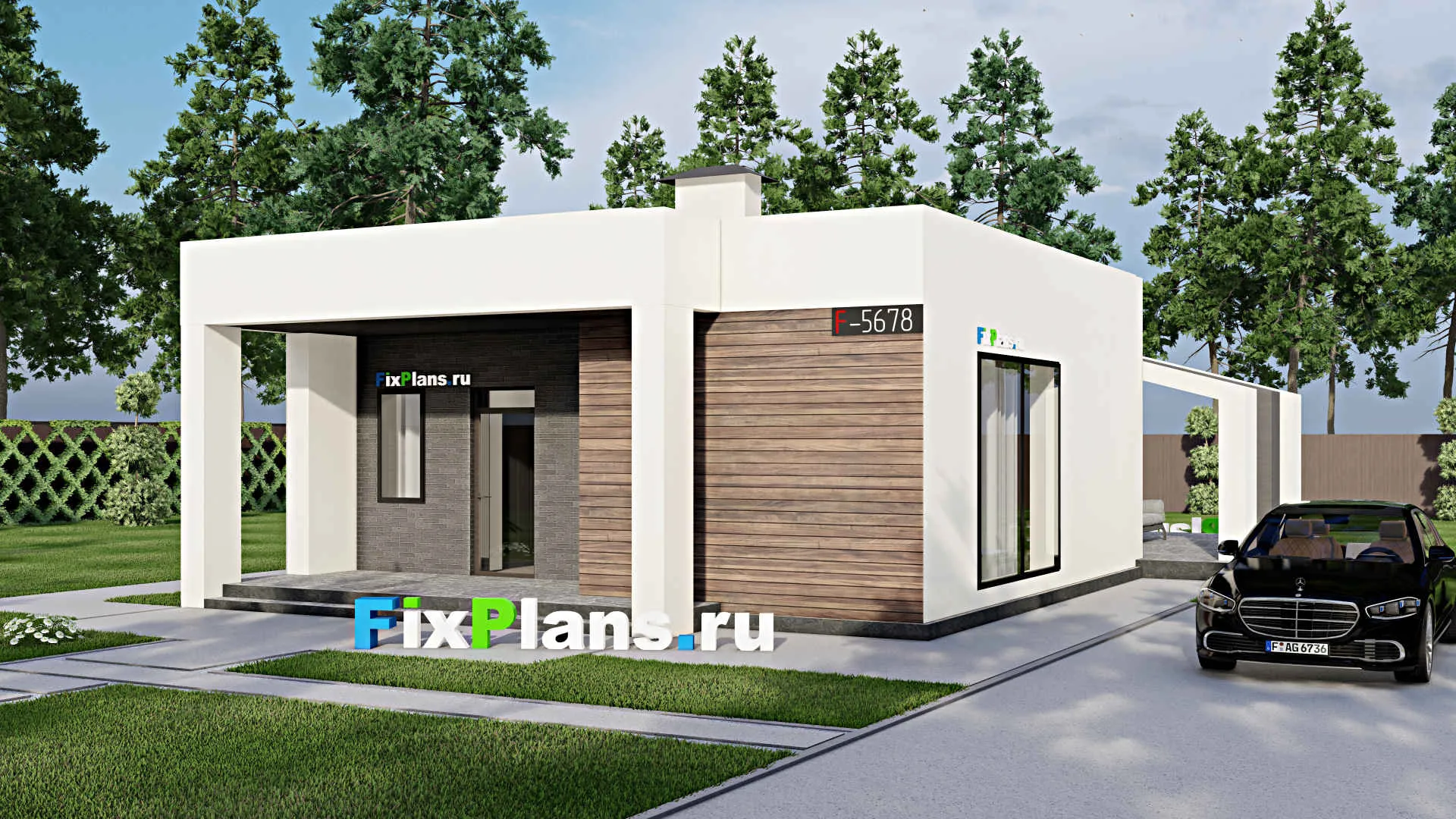 F-5678 - Проект одноэтажного дома 11 на 17, площадью 140 м² с террасой и 2 спальнями