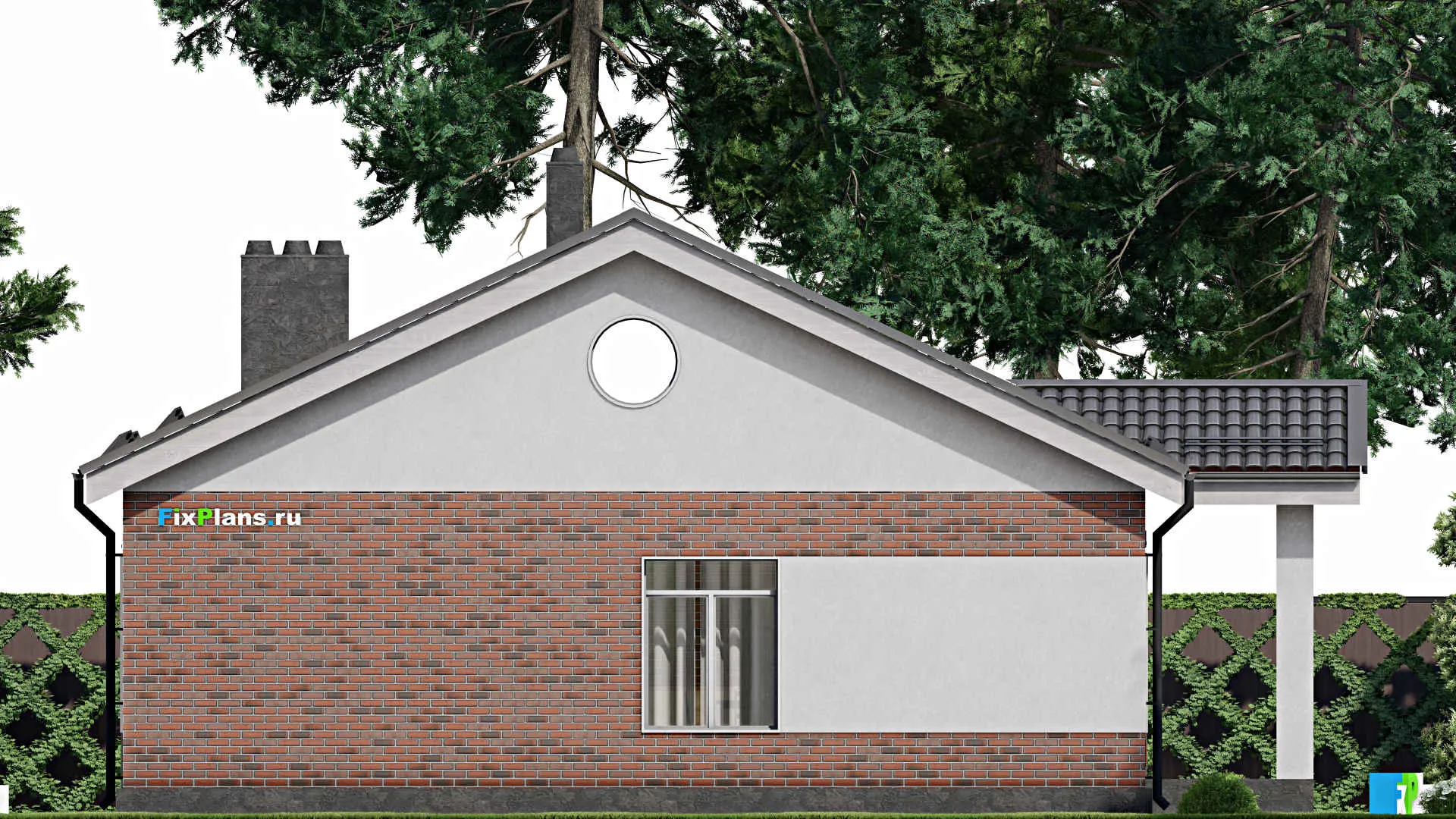 F-0998 - План одноэтажного дома 12 на 17, площадью 140 м² с гаражом на 1 машину и 3 спальнями