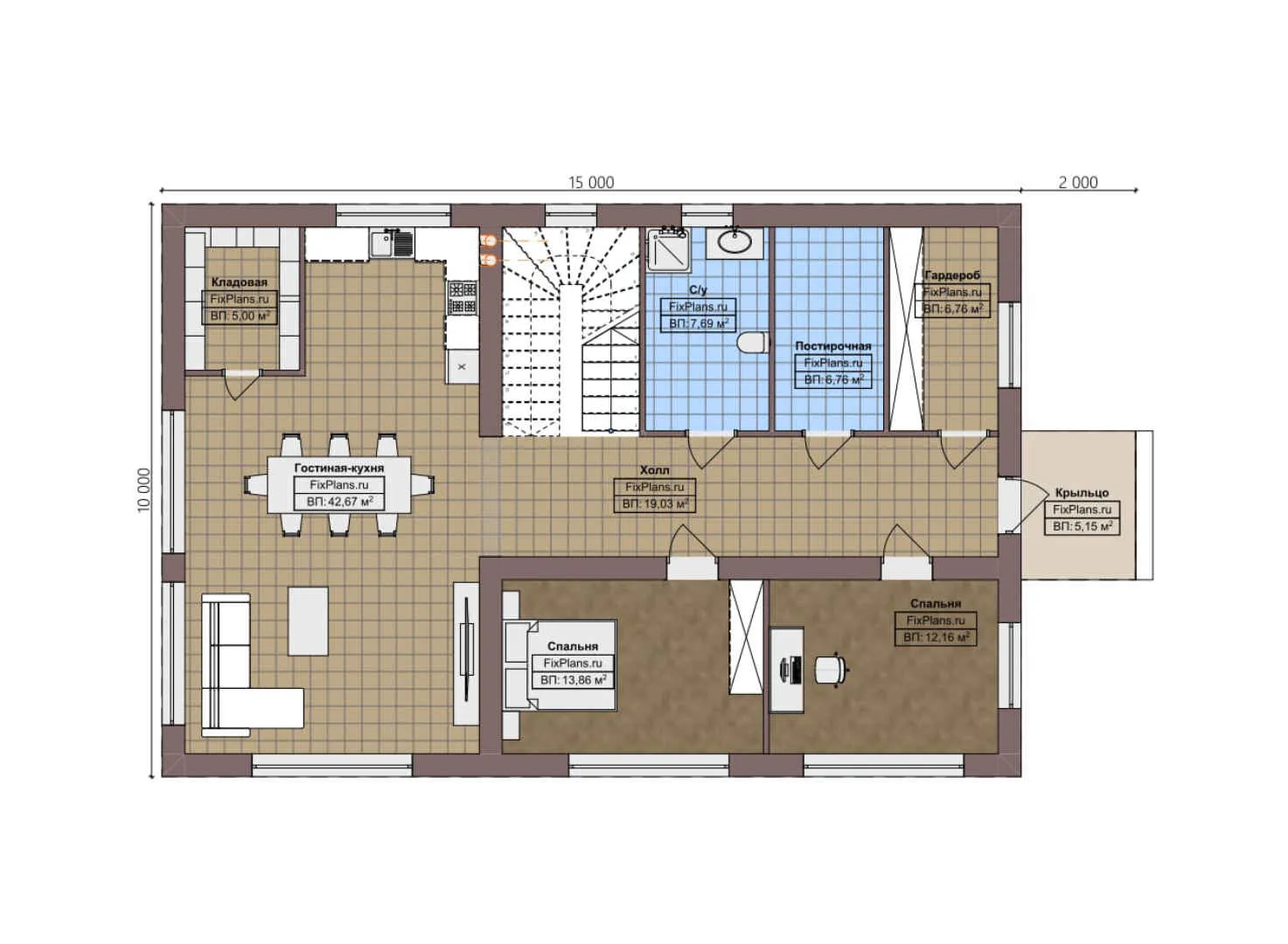 F-4283 - Планы двухэтажного дома 10 на 15, площадью 240 м² с террасой и 4 спальнями