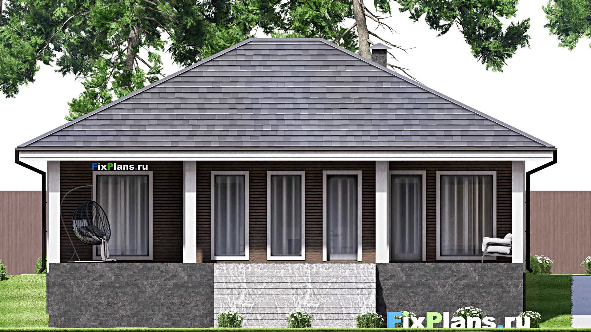 F-14678 - План одноэтажного дома 13 на 14, площадью 130 м² с террасой и 3 спальнями