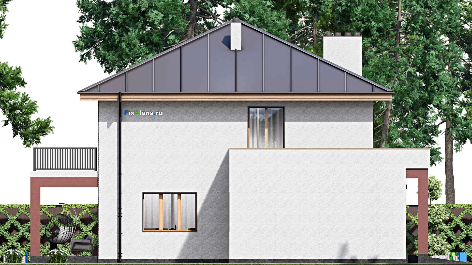 F-16001 - Планы двухэтажного дома 16 на 16, площадью 290 м² с террасой, балконом, гаражом на 1 машину и 4 спальнями