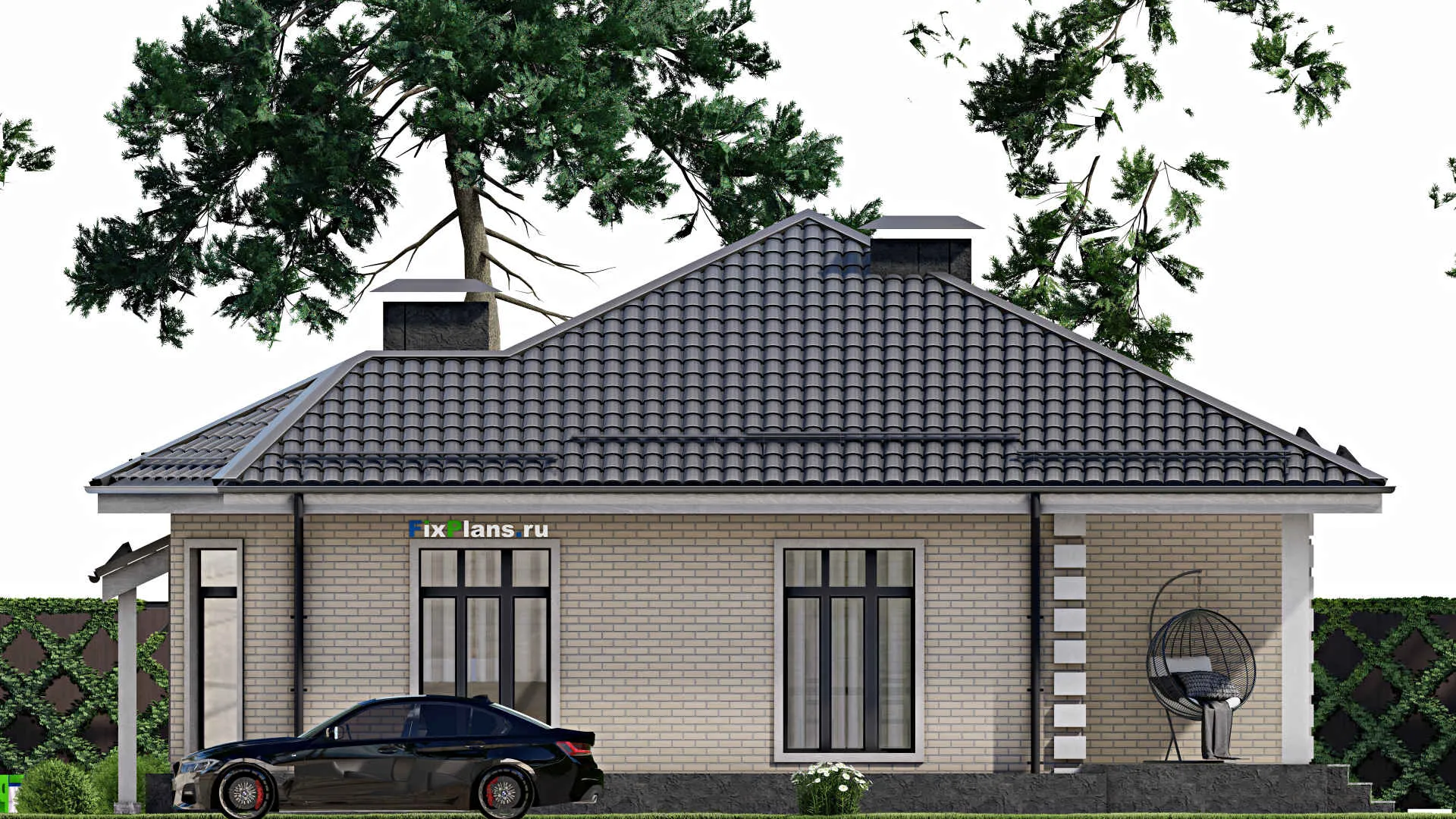 F-4715 - План одноэтажного дома 12 на 13, площадью 130 м² с террасой и 3 спальнями