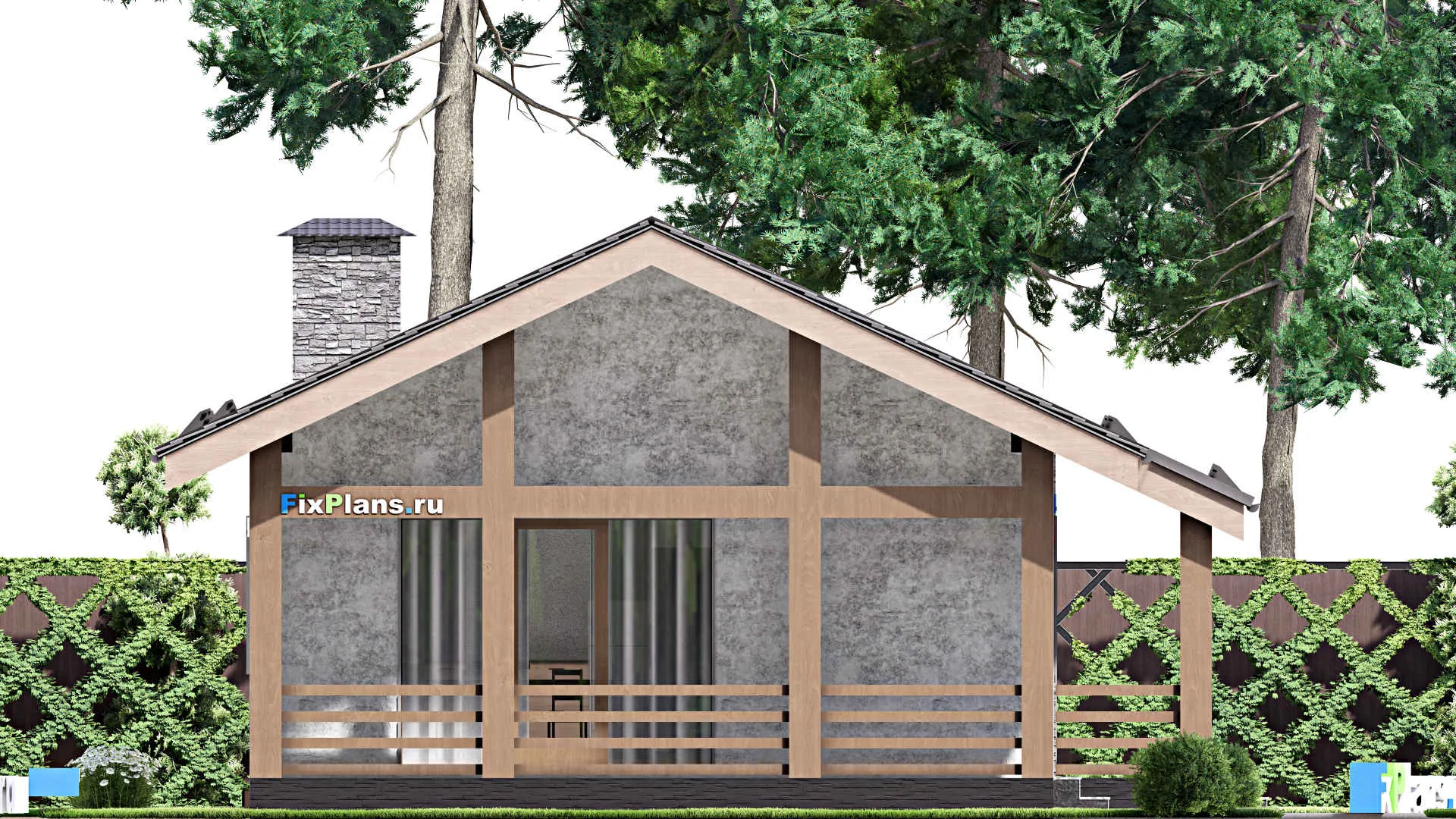 F-13058 - Проект одноэтажного дома 10 на 15, площадью 100 м² с террасой, баней и 2 спальнями