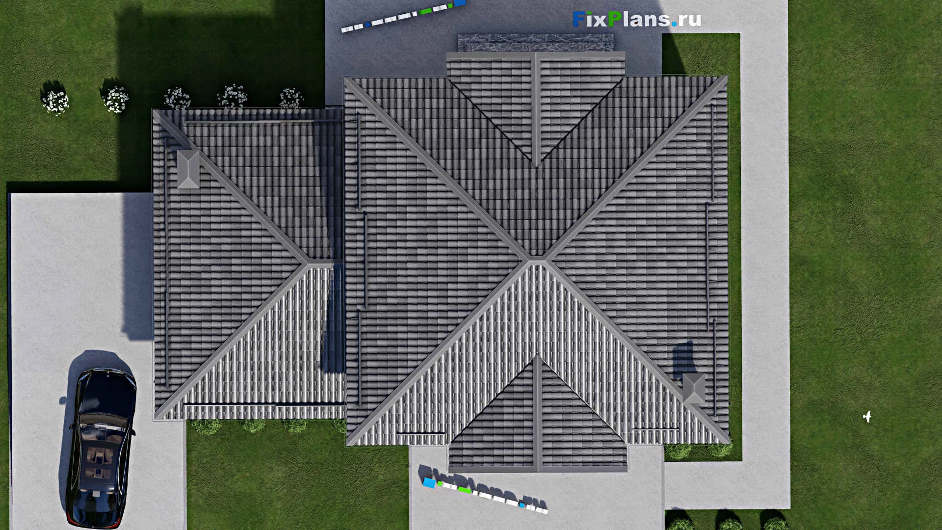 F-12338 - Планы двухэтажного дома 13 на 17, площадью 220 м² с террасой, балконом, гаражом на 2 машины и 3 спальнями