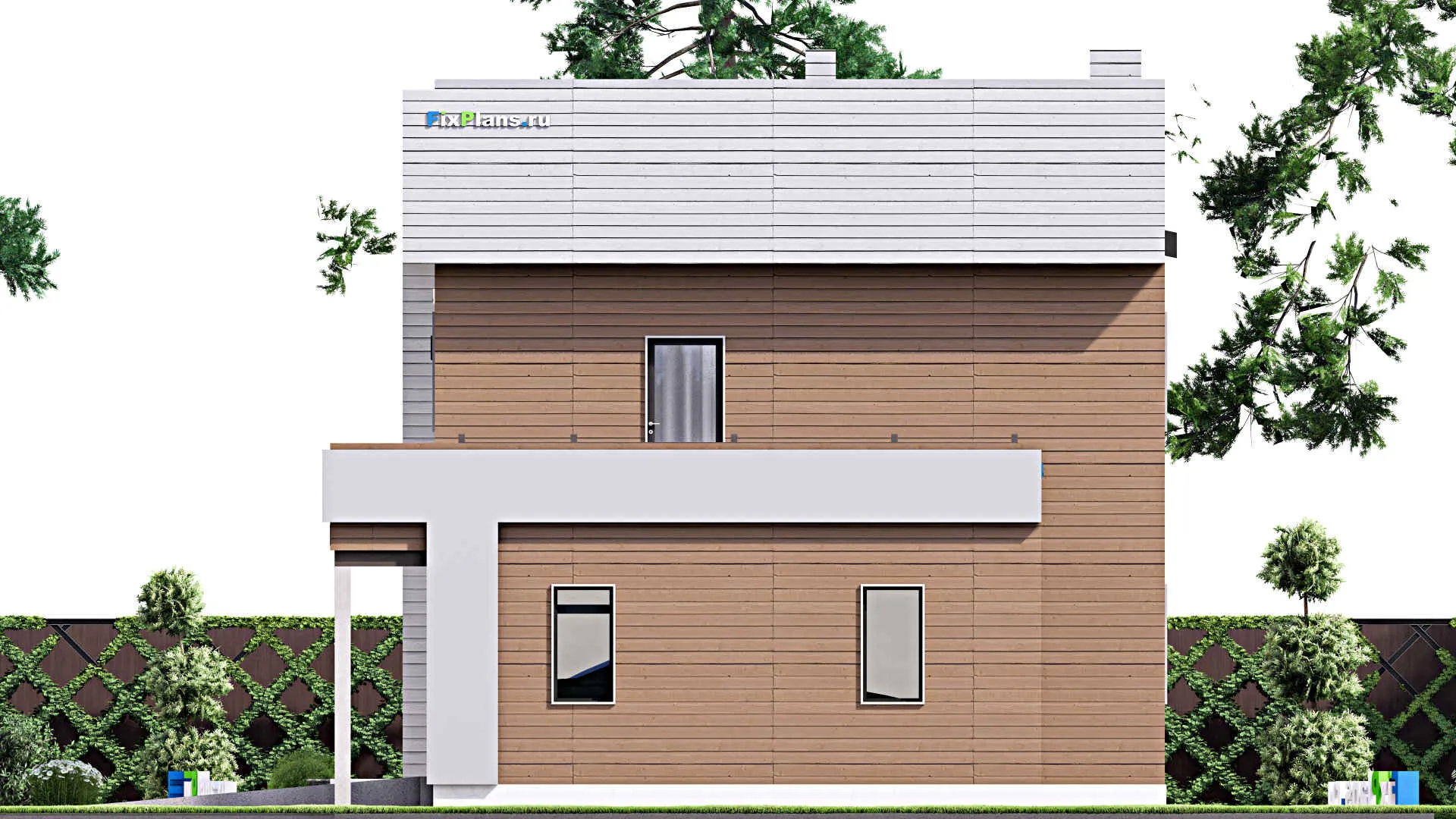 F-13463 - Проект двухэтажного дома 11 на 15, площадью 190 м² с балконом, гаражом на 2 машины и 3 спальнями