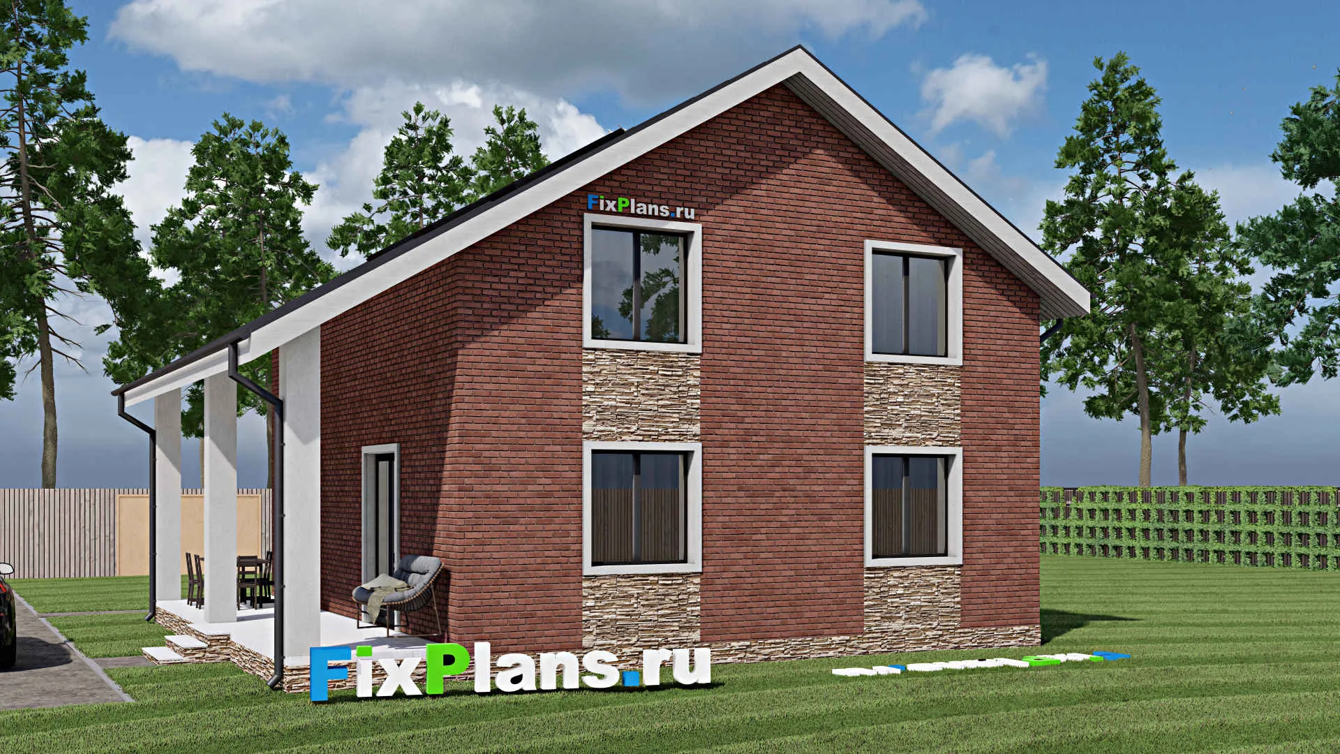 F-1160 - Планы дома с мансардой 9 на 10, площадью 150 м² с террасой, балконом и 3 спальнями