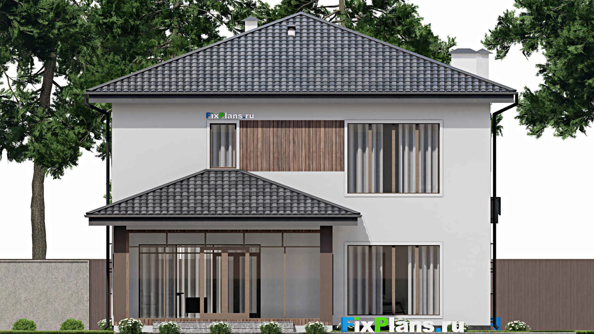 F-9584 - Планы двухэтажного дома 13 на 17, площадью 280 м² с террасой, балконом и 3 спальнями