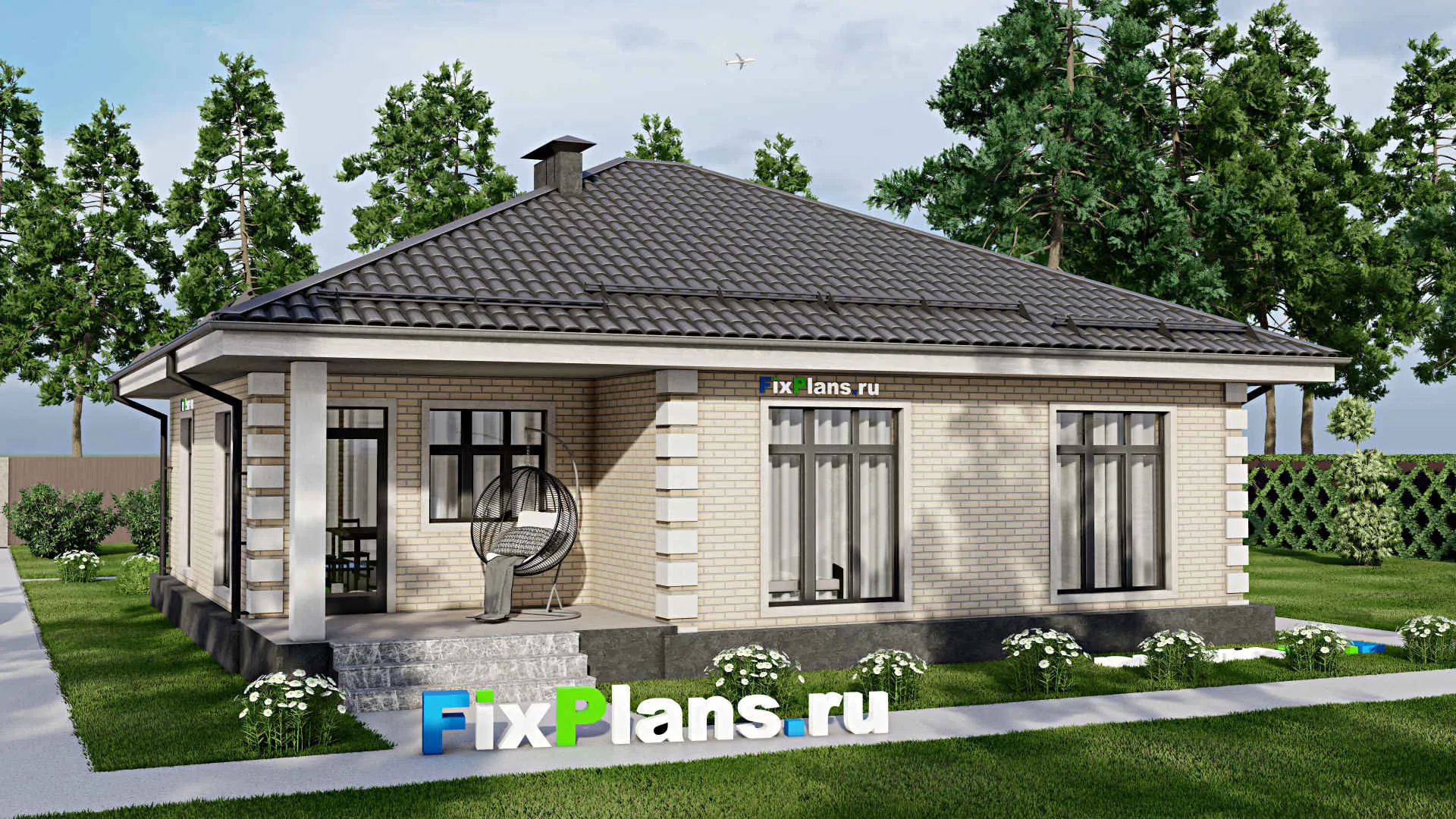 F-4715 - План одноэтажного дома 12 на 13, площадью 130 м² с террасой и 3 спальнями