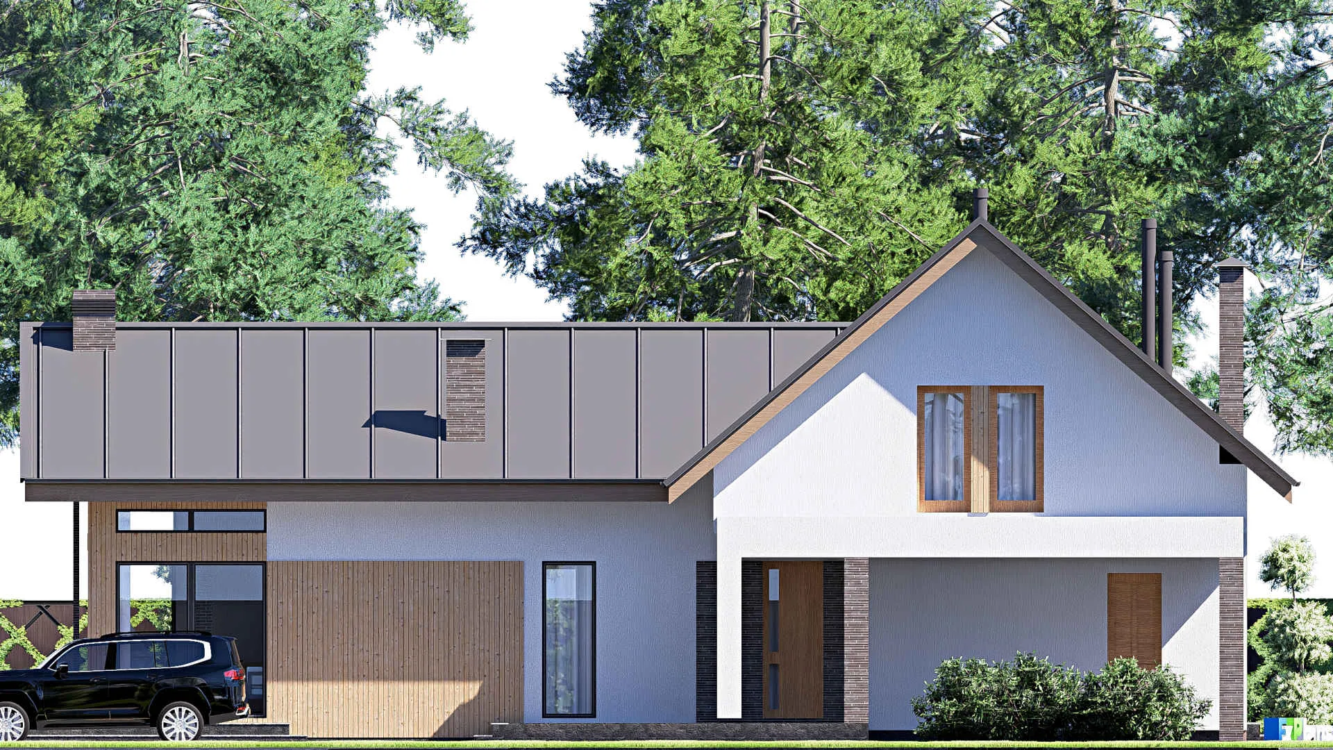 F-19682 - Проект дома с мансардой 16 на 22, площадью 350 м² с террасой, балконом и 4 спальнями