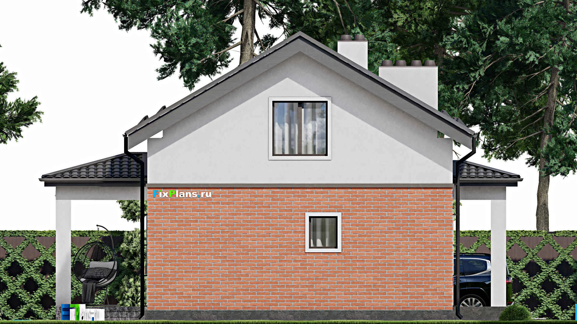 F-3446 - Проект дома с мансардой 9 на 10, площадью 130 м² с террасой и 3 спальнями