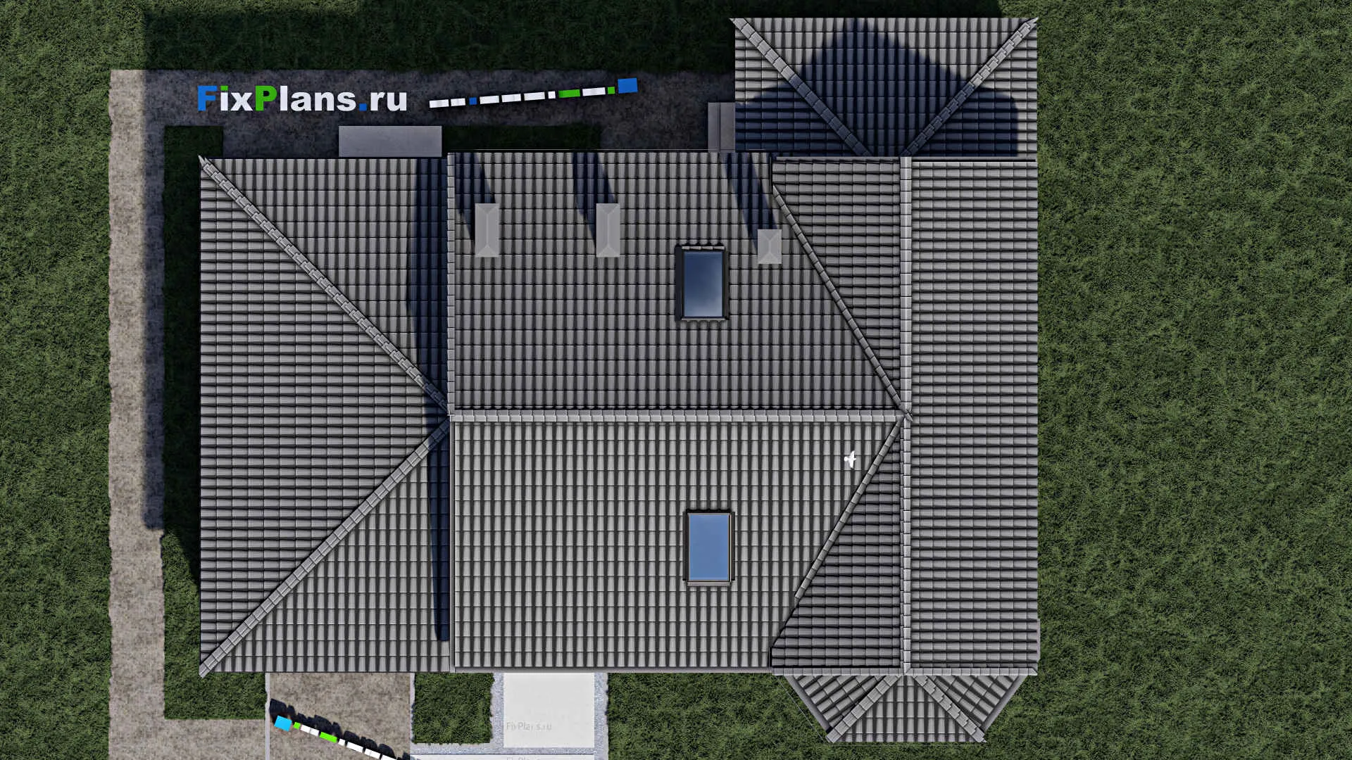 F-1034 - Проект дома с мансардой 12 на 17, площадью 240 м² с террасой, гаражом на 2 машины и 3 спальнями