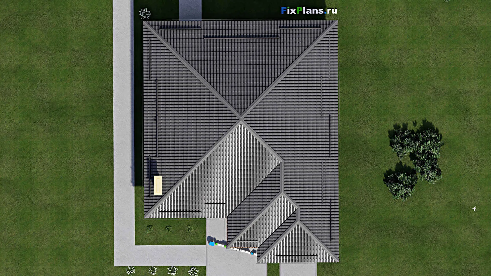 F-4013 - Проект одноэтажного дома 13 на 17, площадью 150 м² с террасой, гаражом на 1 машину и 3 спальнями