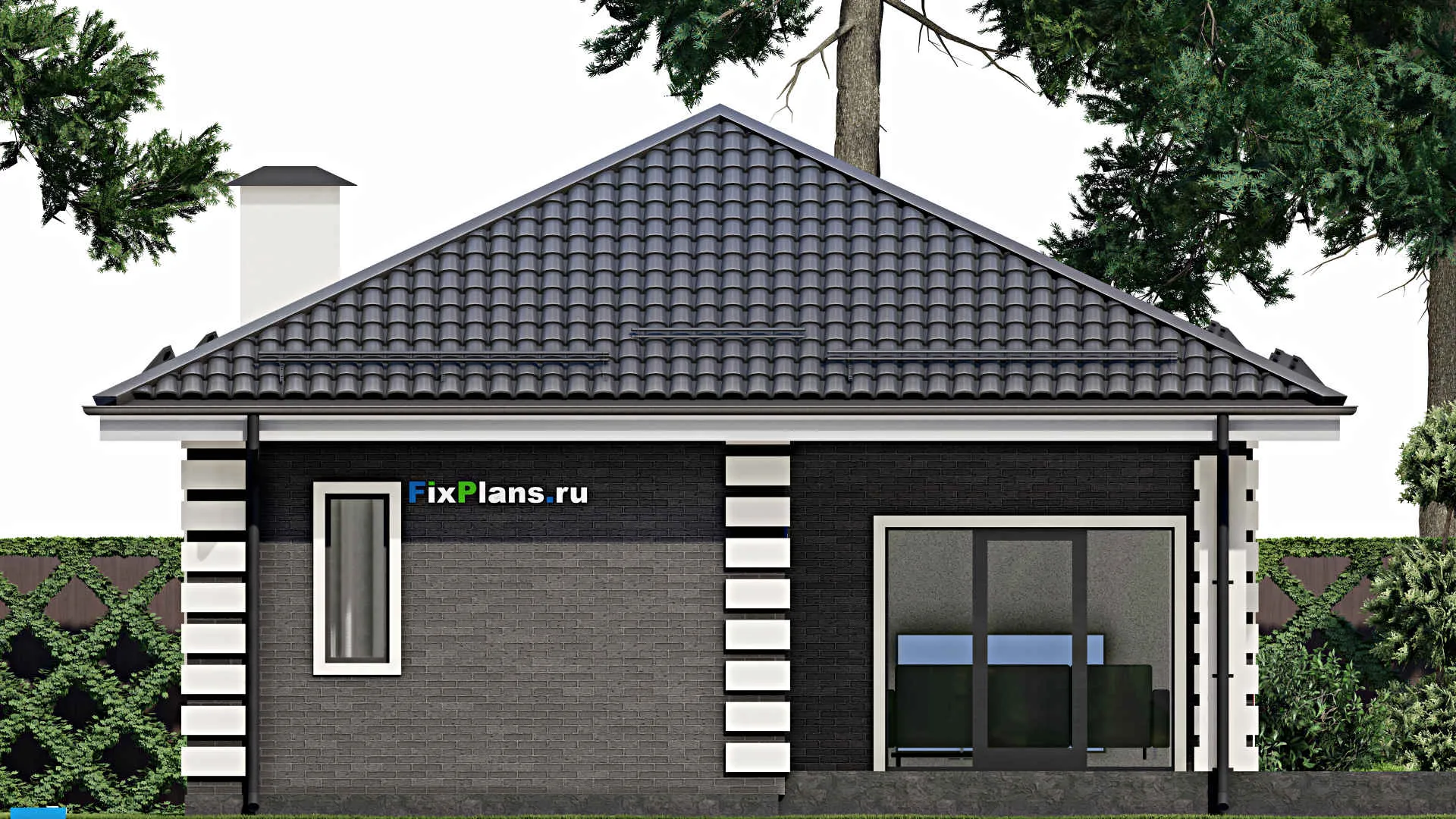 F-4823 - Проект одноэтажного дома 10 на 17, площадью 140 м² с террасой, баней и 3 спальнями