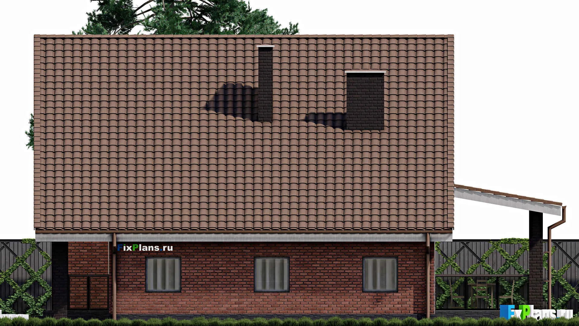 F-0323 - Планы дома с мансардой 11 на 14, площадью 180 м² с террасой, балконом, гаражом на 1 машину и 4 спальнями