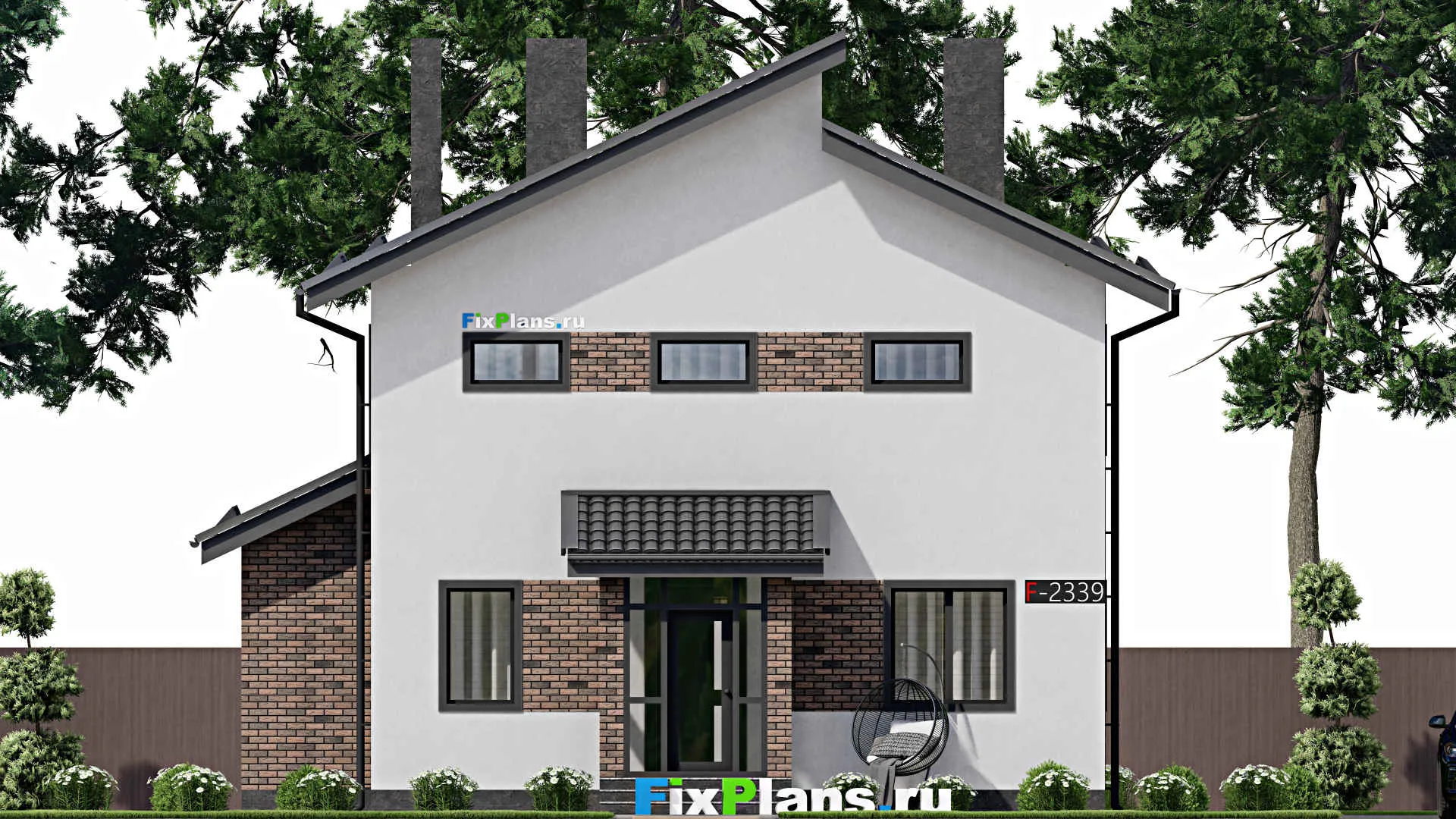 F-2339 - Планы двухэтажного дома 11 на 12, площадью 150 м² с баней и 4 спальнями