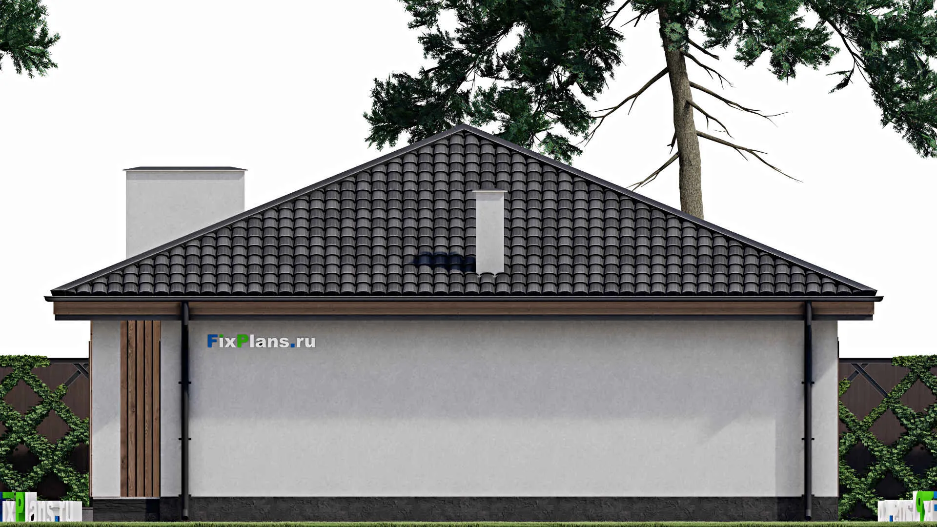 F-1457 - План одноэтажного дома 11 на 14, площадью 120 м² с террасой и 3 спальнями