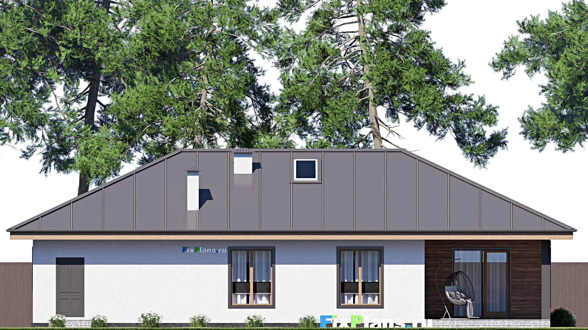 F-17909 - План одноэтажного дома 11 на 19, площадью 160 м² с террасой, гаражом на 2 машины и 3 спальнями