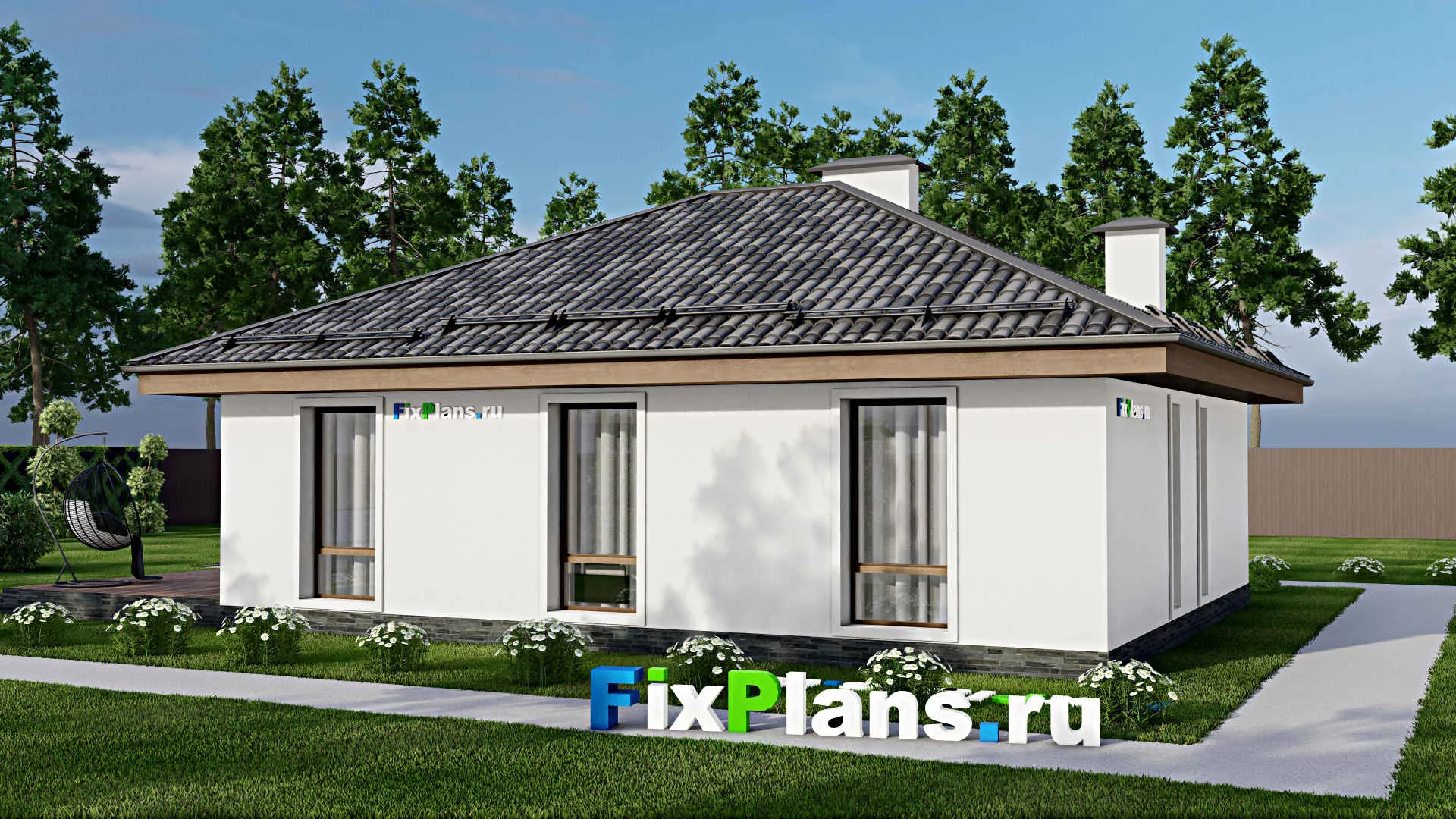 F-10952 - План одноэтажного дома 12 на 16, площадью 140 м² с террасой и 3 спальнями