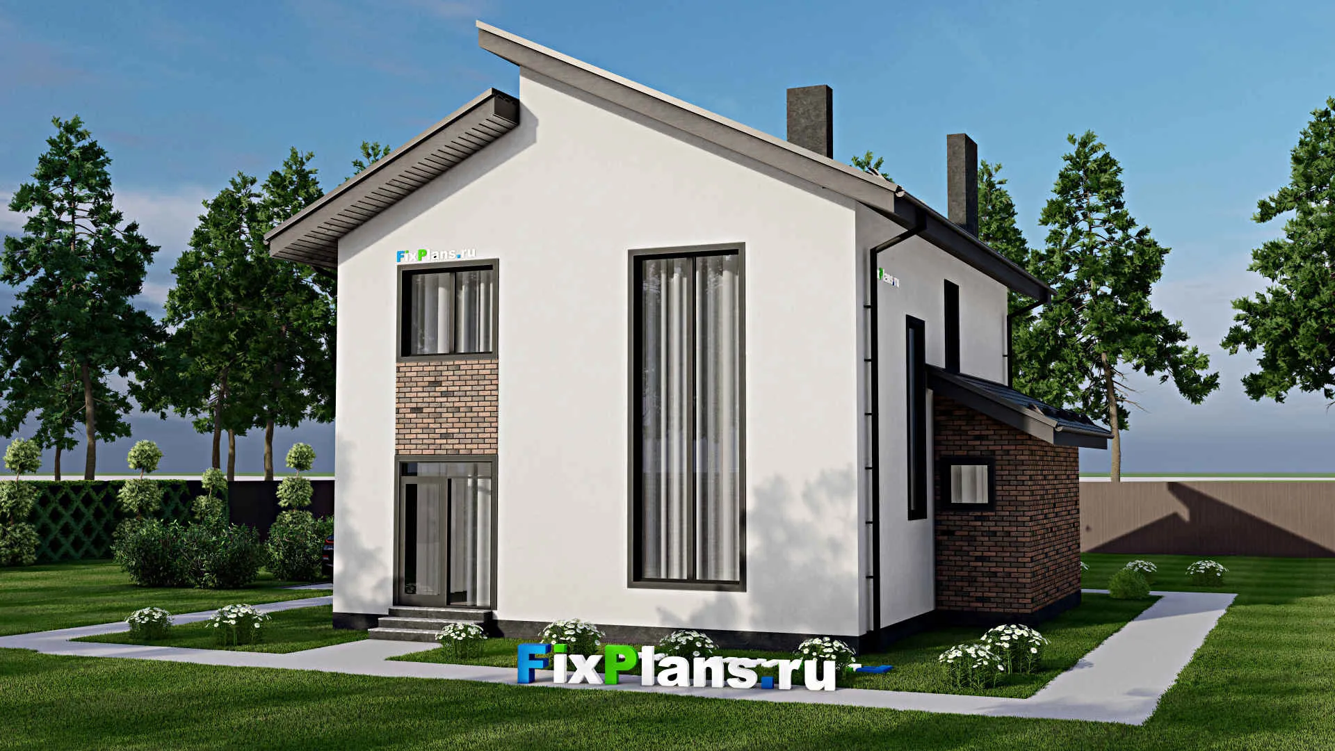 F-2339 - Планы двухэтажного дома 11 на 12, площадью 150 м² с баней и 4 спальнями