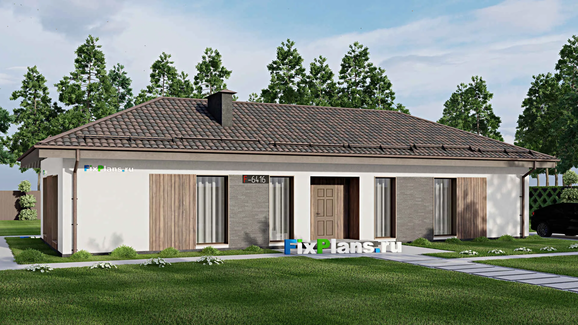F-6416 - Проект одноэтажного дома 9 на 20, площадью 130 м² с 3 спальнями