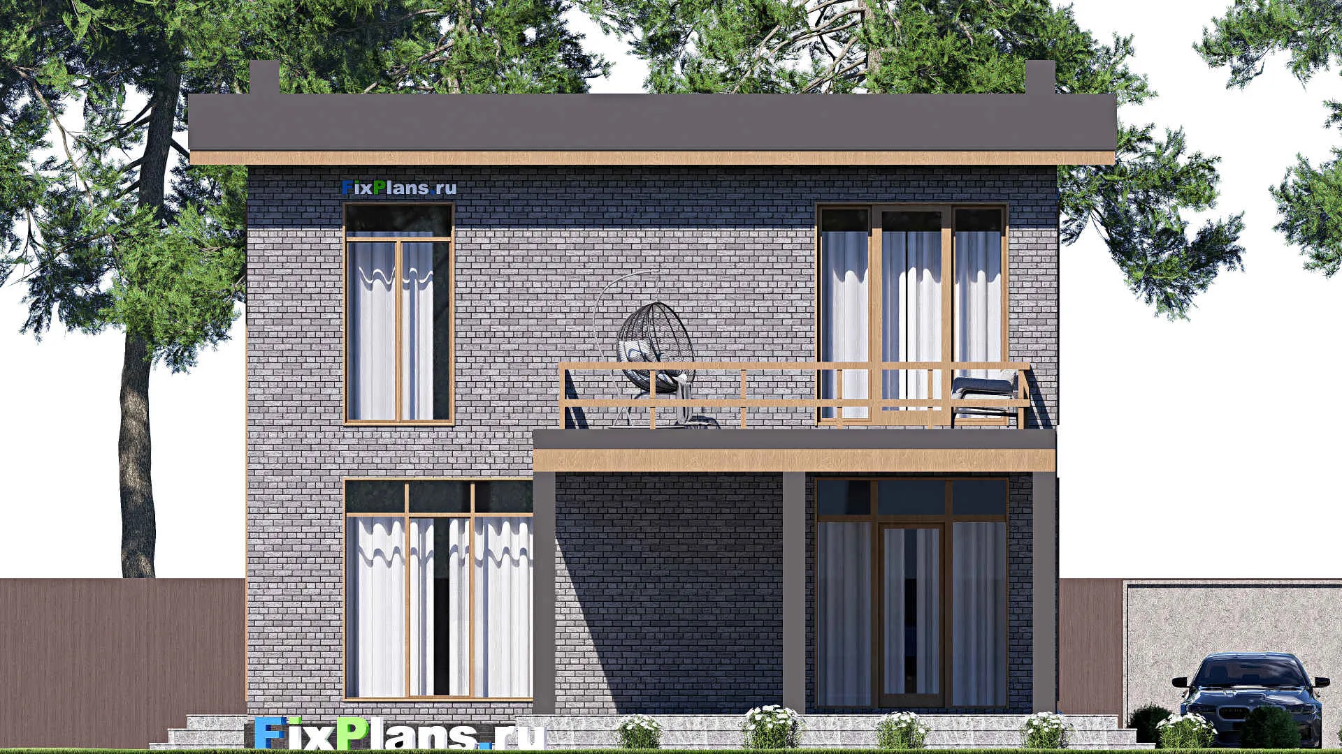 F-19241 - Планы двухэтажного дома 12 на 19, площадью 310 м² с террасой, балконом и 4 спальнями