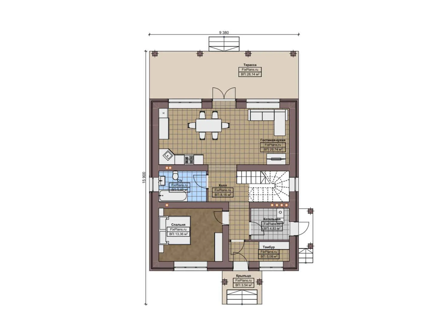 F-7658 - Планы двухэтажного дома 10 на 16, площадью 160 м² с террасой и 4 спальнями
